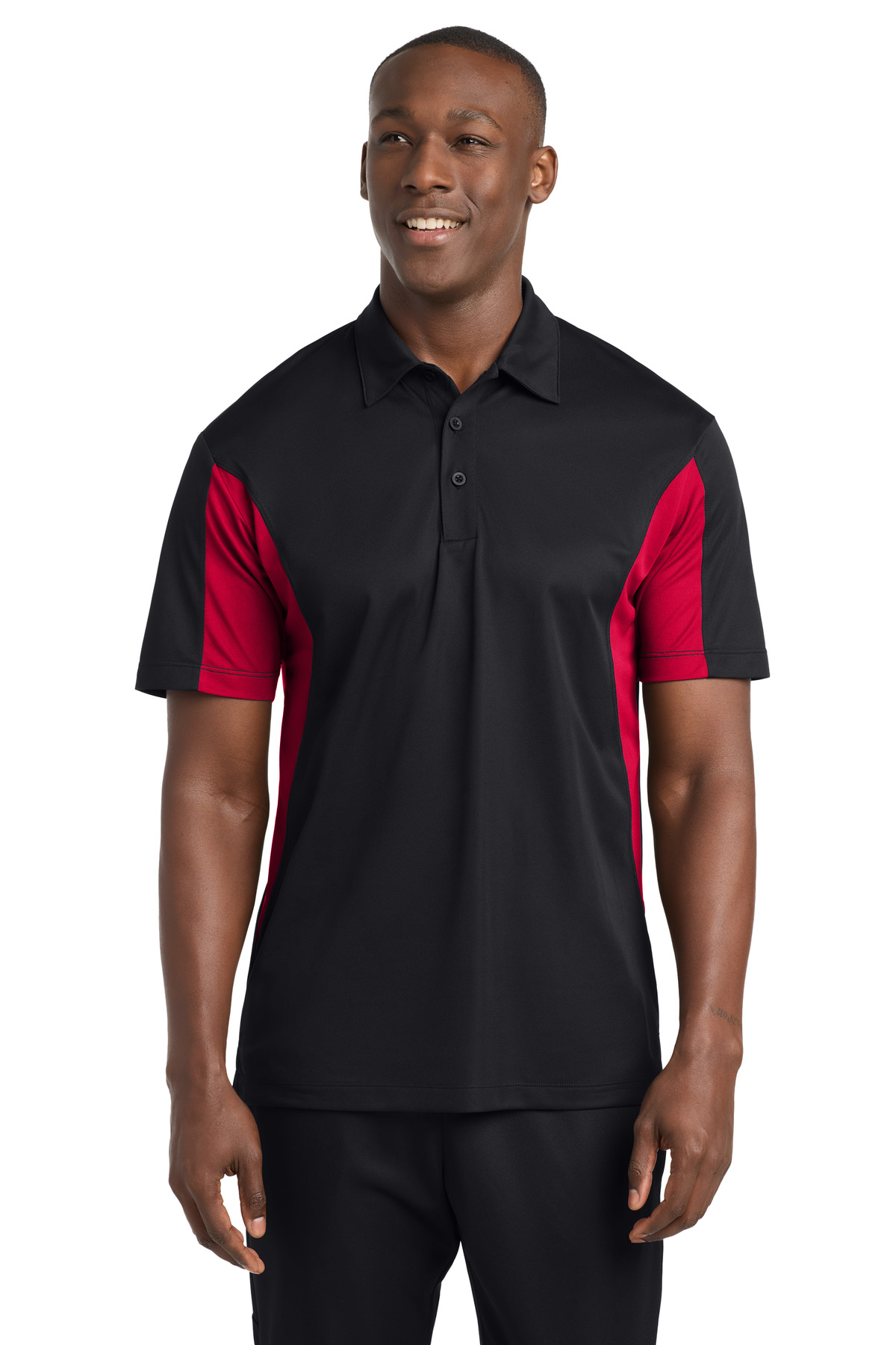 Sport-Tek Sport-Tek Side Blocked Micropique Sport-Wick Polo. ST655 in Black/ Deep Red