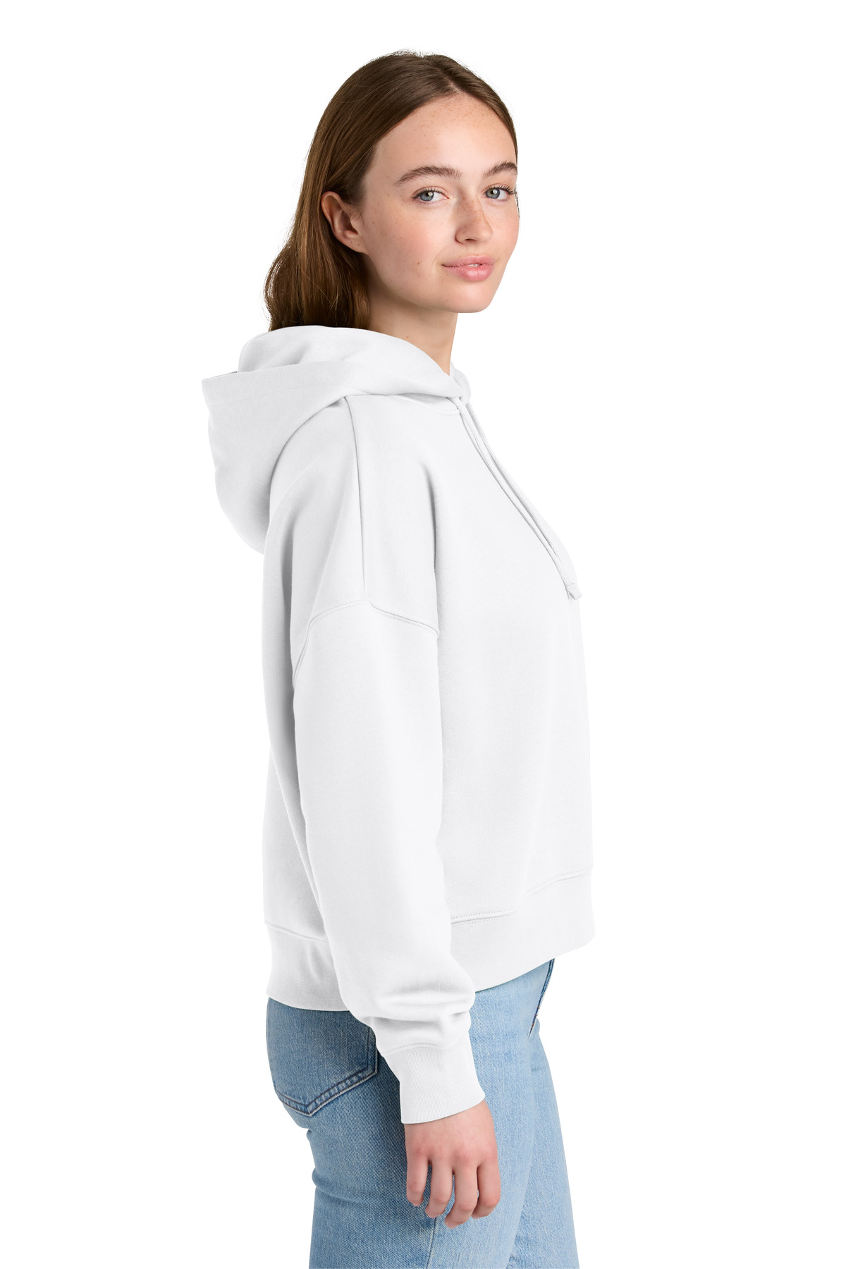 Stanley/Stella Women's Stella Nora Hooded Sweatshirt SXW035 in White — Left sleeve