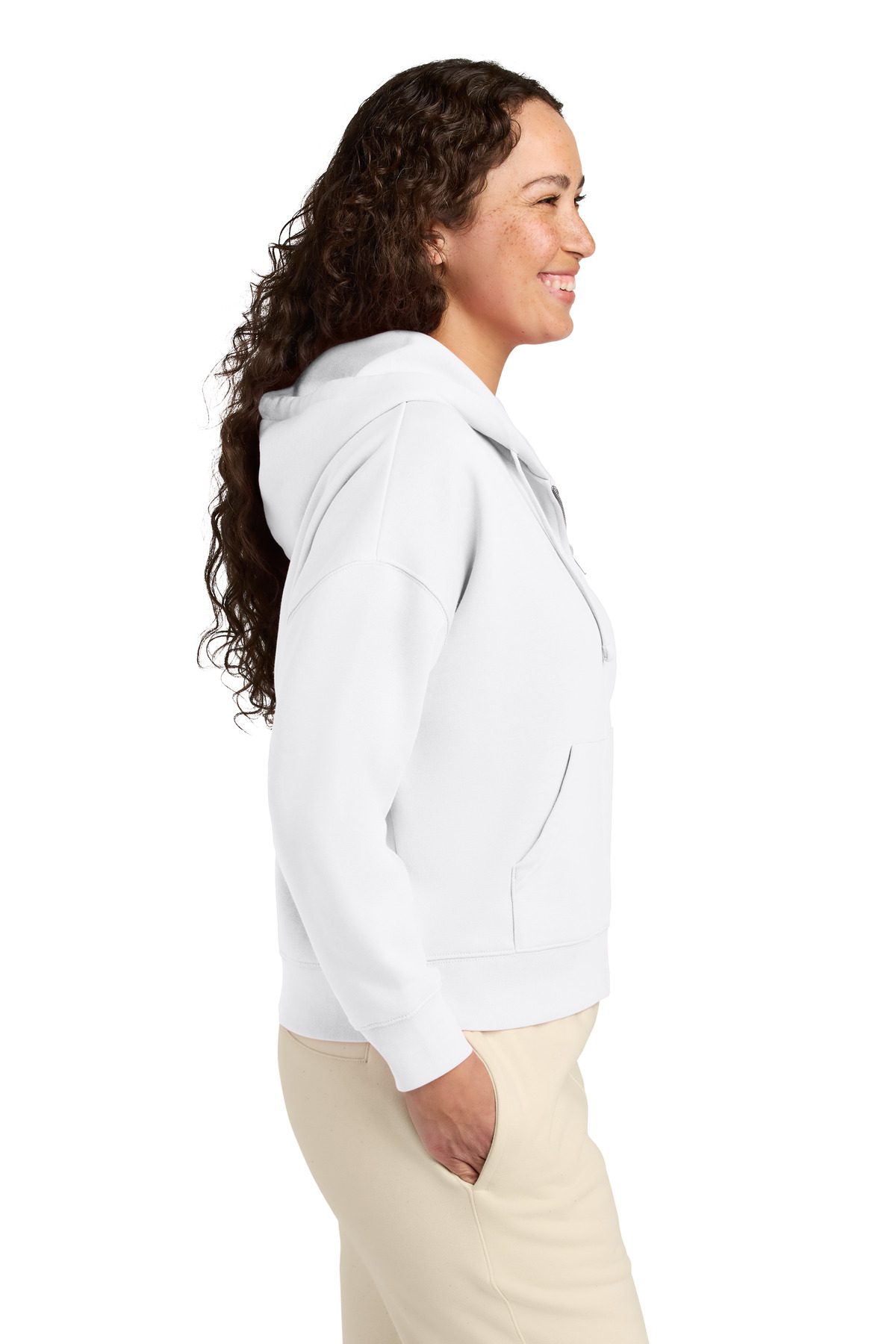 Stanley/Stella Women's Stella Ida Full-Zip Hooded Sweatshirt SXW037 in White — Left sleeve