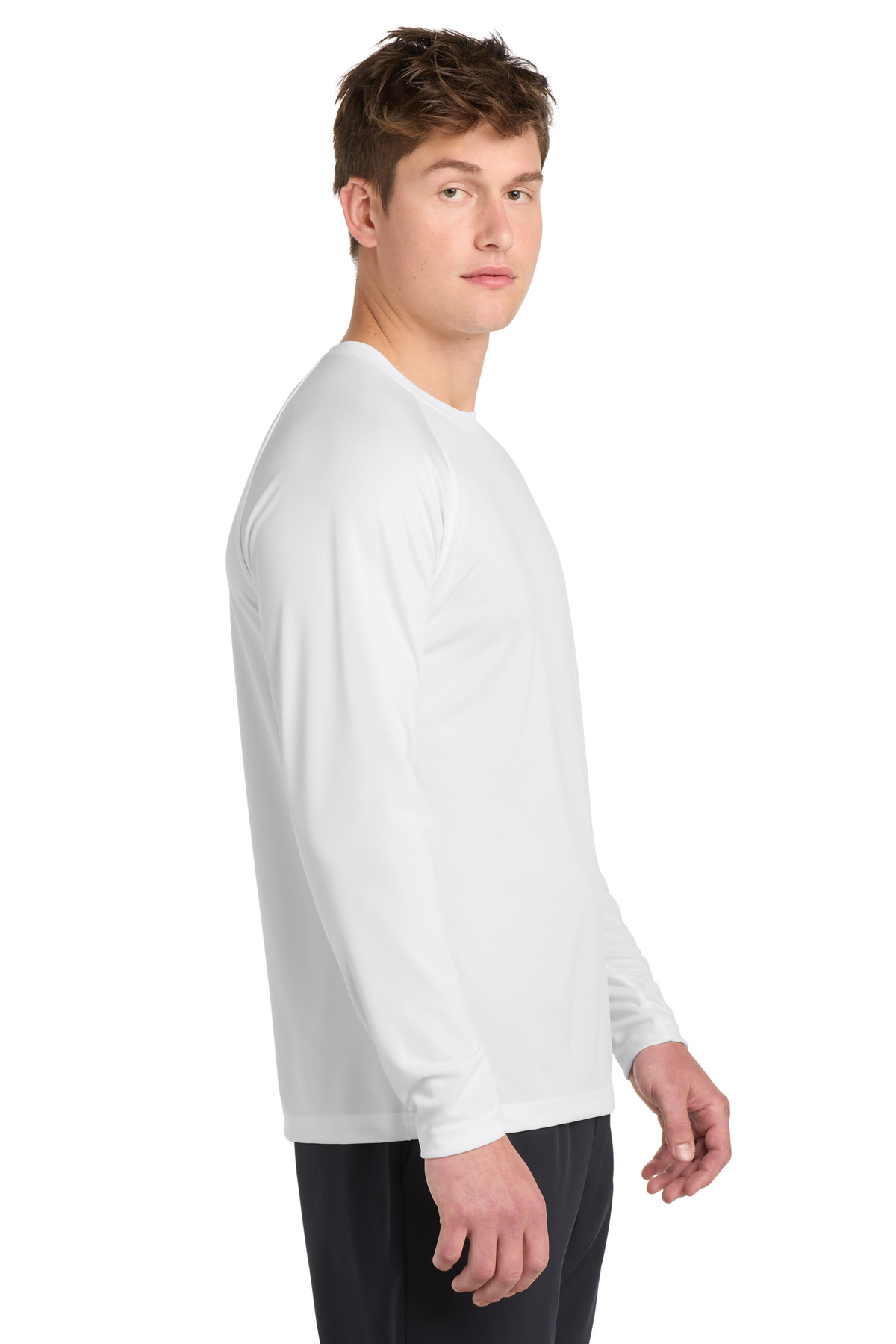 Sport-Tek Dry Zone Long Sleeve Raglan T-Shirt. T473LS in White — Left sleeve