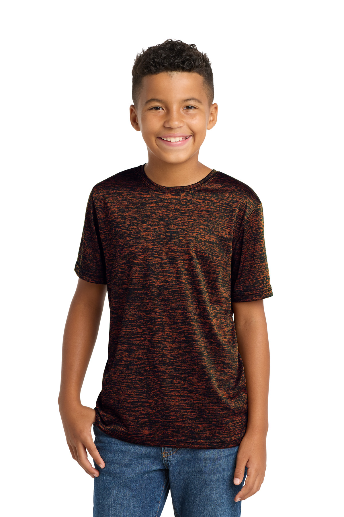 Sport-Tek ® Youth PosiCharge ® Electric Heather Tee. YST390 - Deep Orange-Black Electric