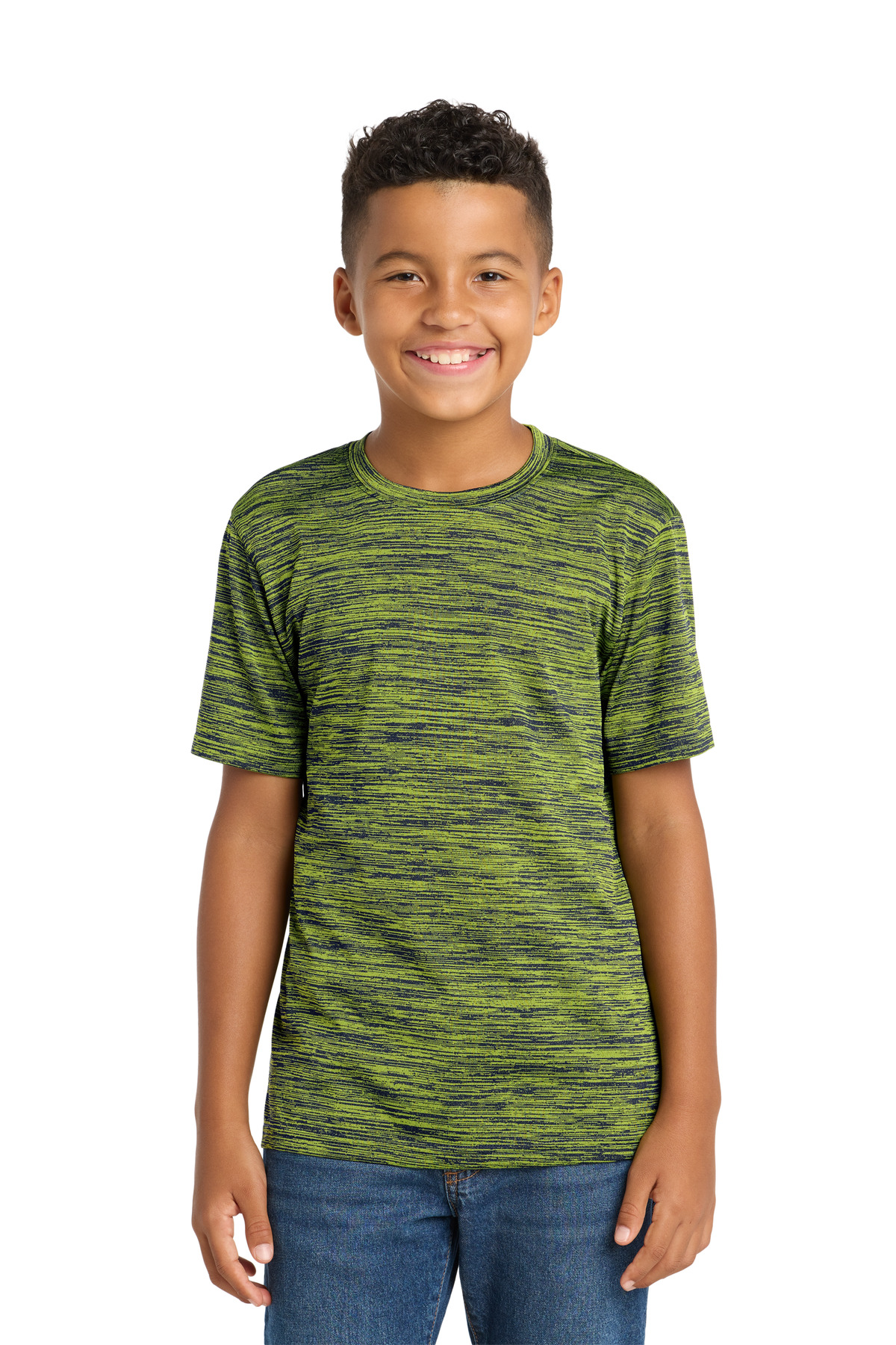 Sport-Tek ® Youth PosiCharge ® Electric Heather Tee. YST390 - Lime Shock-True Navy Electric