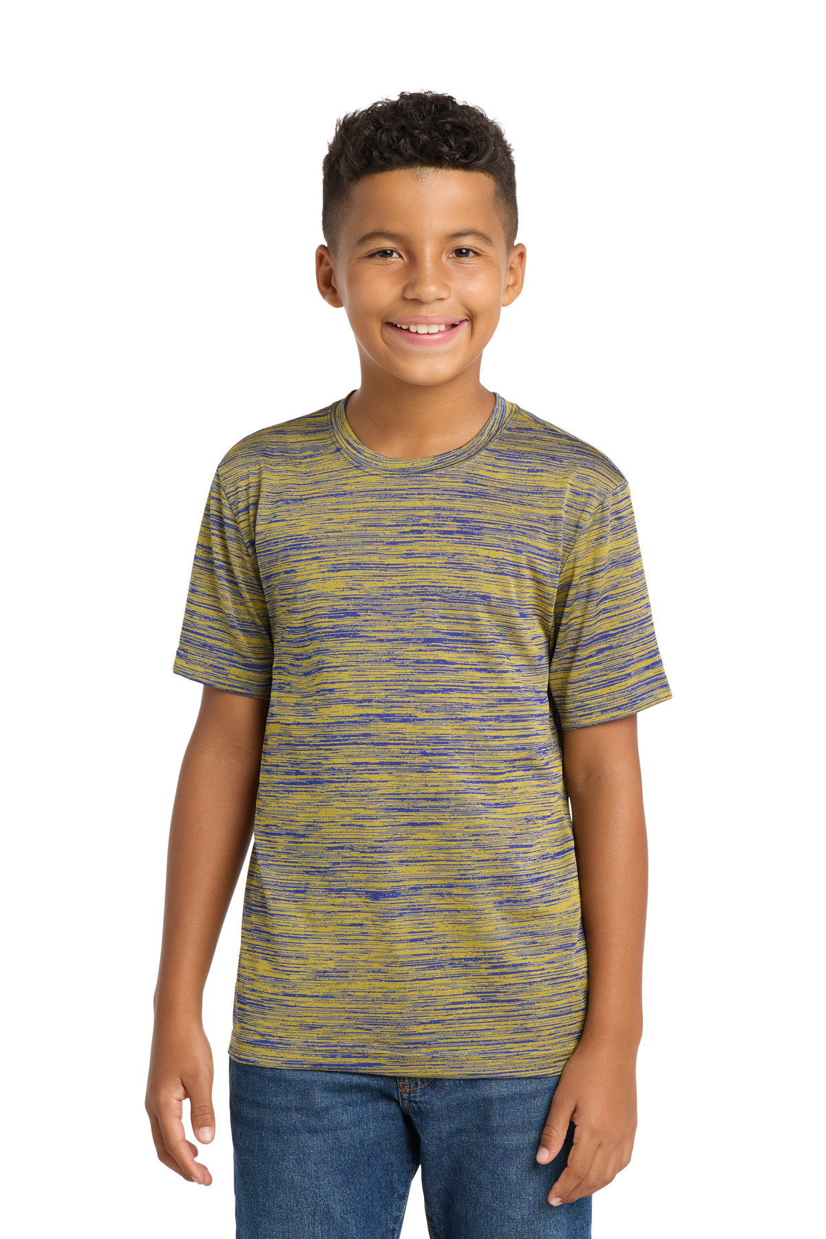 Sport-Tek ® Youth PosiCharge ® Electric Heather Tee. YST390 - True Royal-Gold Electric