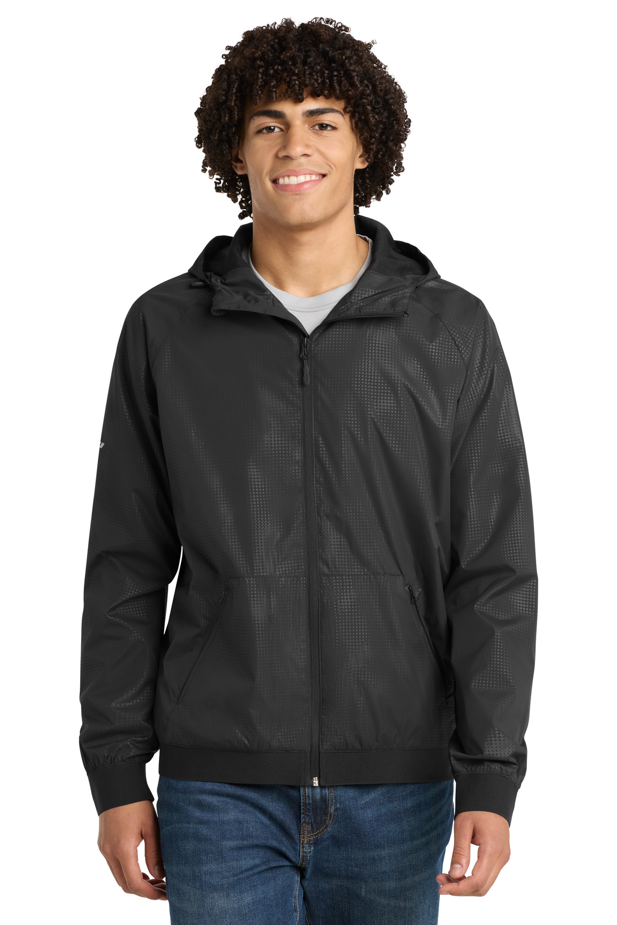  DISCONTINUED  Sport-Tek ┬«  Embossed Hooded Wind Jacket. JST53