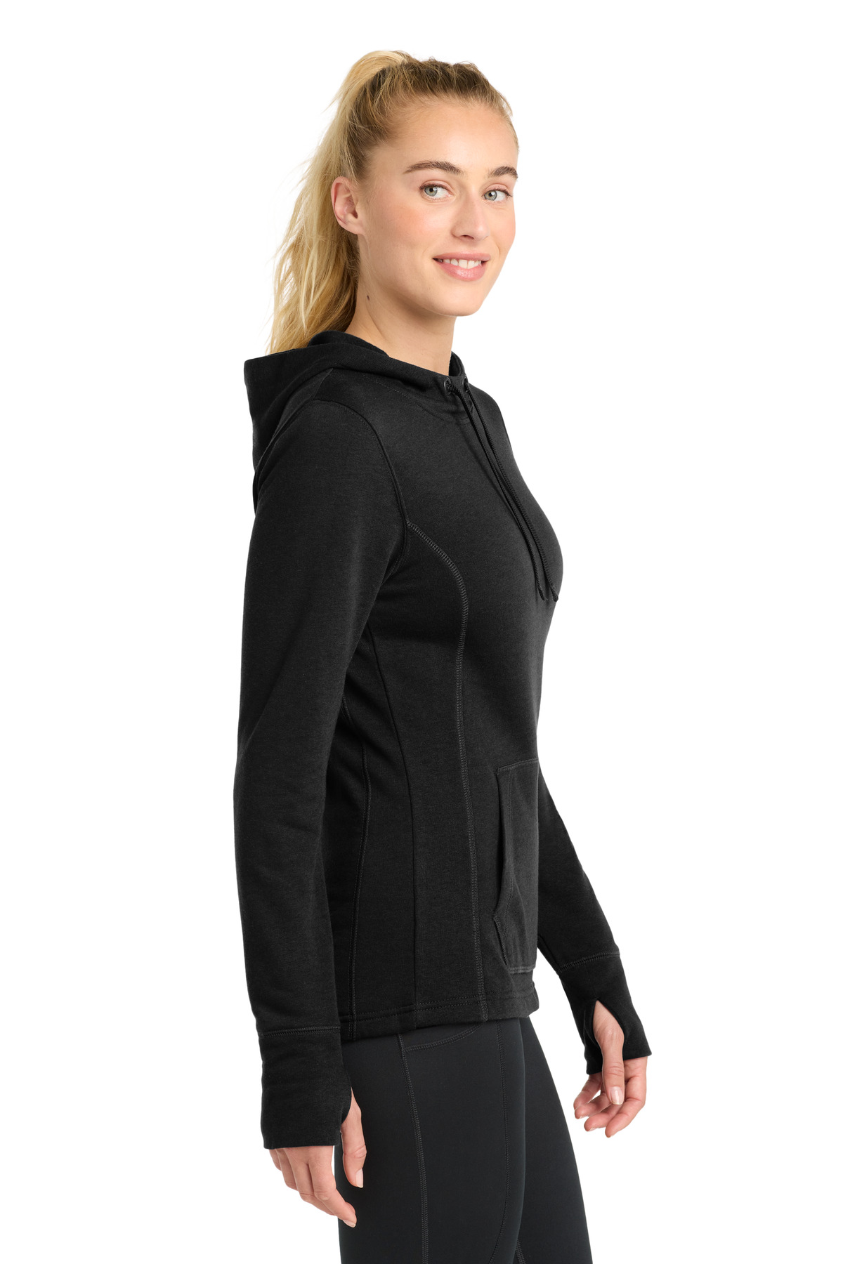 Sport-Tek Women's PosiCharge Tri-Blend Wicking Fleece Hooded Pullover. LST296