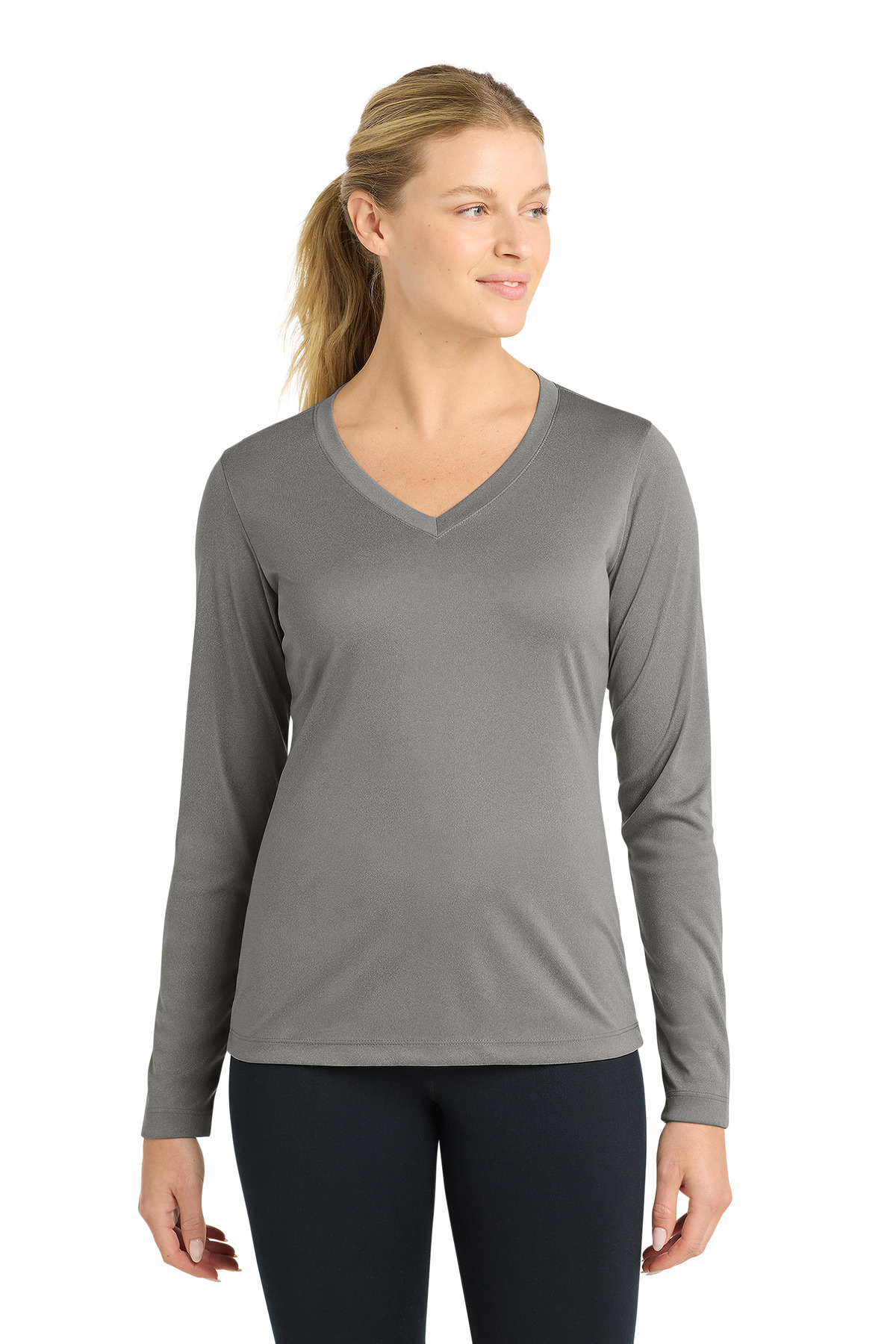 Sport-Tek ® Women's Long Sleeve PosiCharge ® Competitor™ V-Neck Tee. LST353LS - Grey Concrete Heather