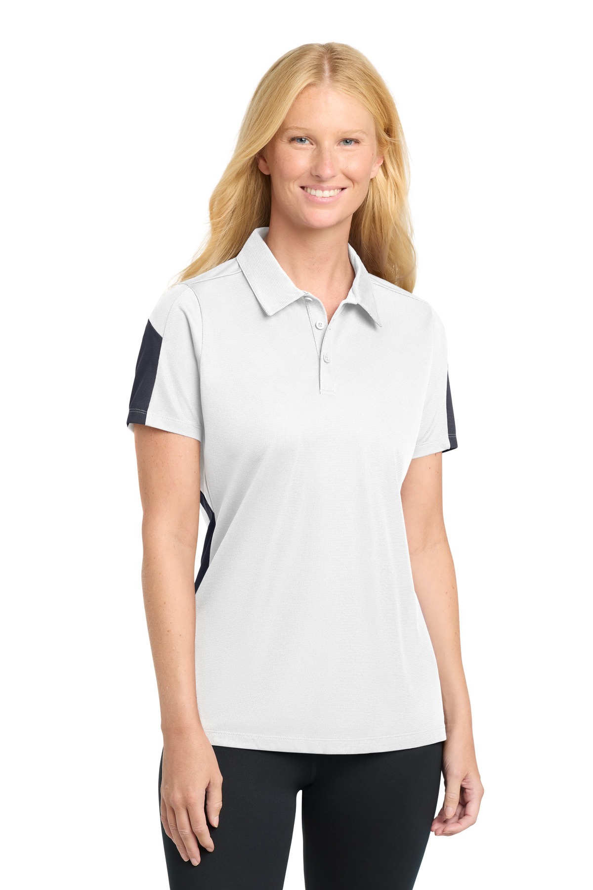 DISCONTINUED Sport-Tek Women's PosiCharge Active Textured Colorblock Polo. LST695