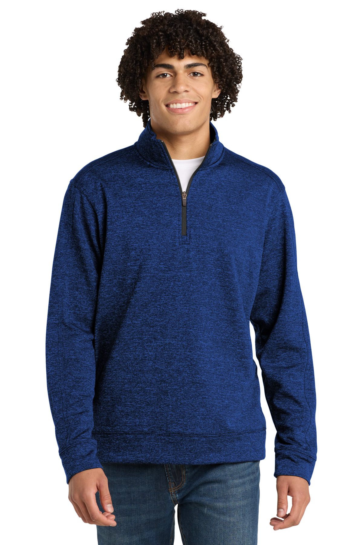 Sport-Tek DISCONTINUED Sport-Tek PosiCharge Electric Heather Fleece 1/4-Zip Pullover. ST226 in Dark Royal-Black Electric