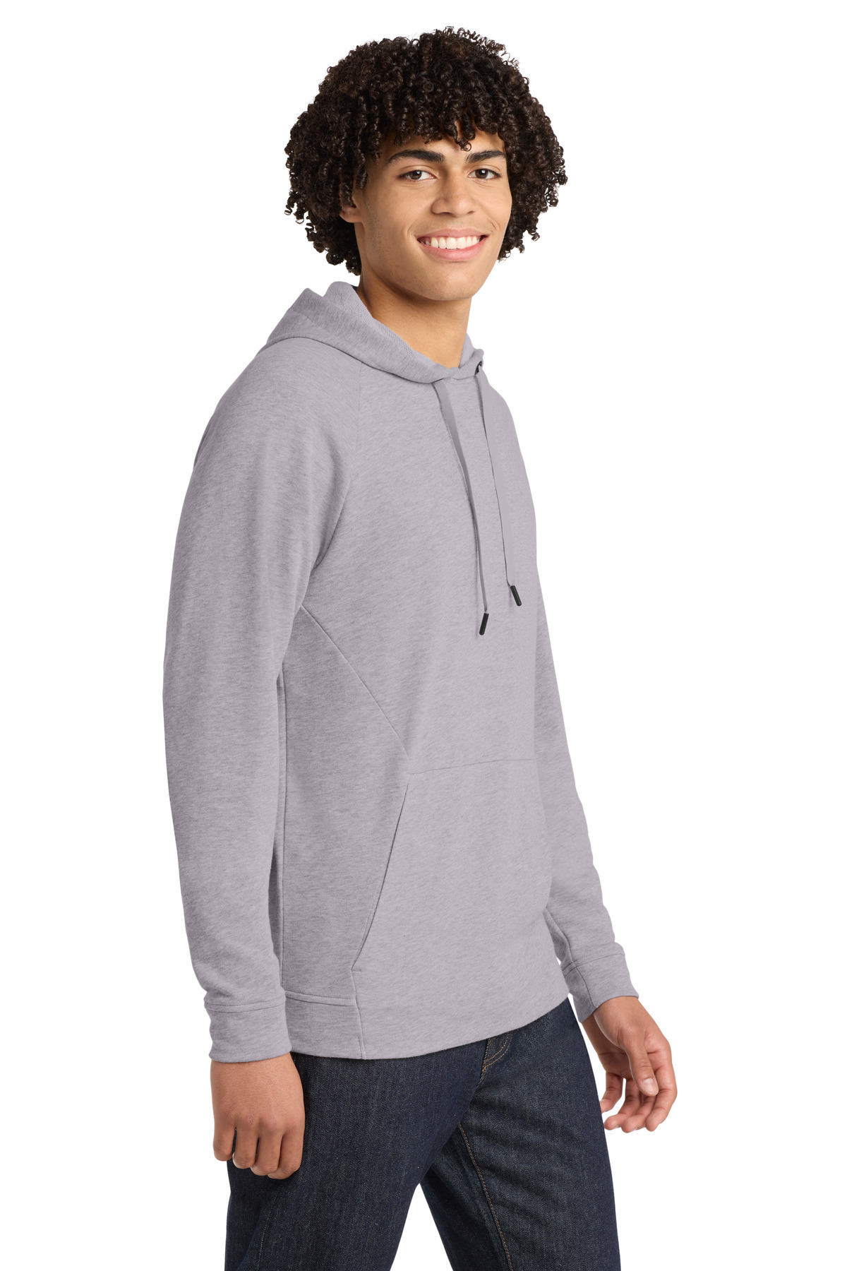 Sport-Tek Lightweight French Terry Pullover Hoodie. ST272 in Heather Grey — Left sleeve