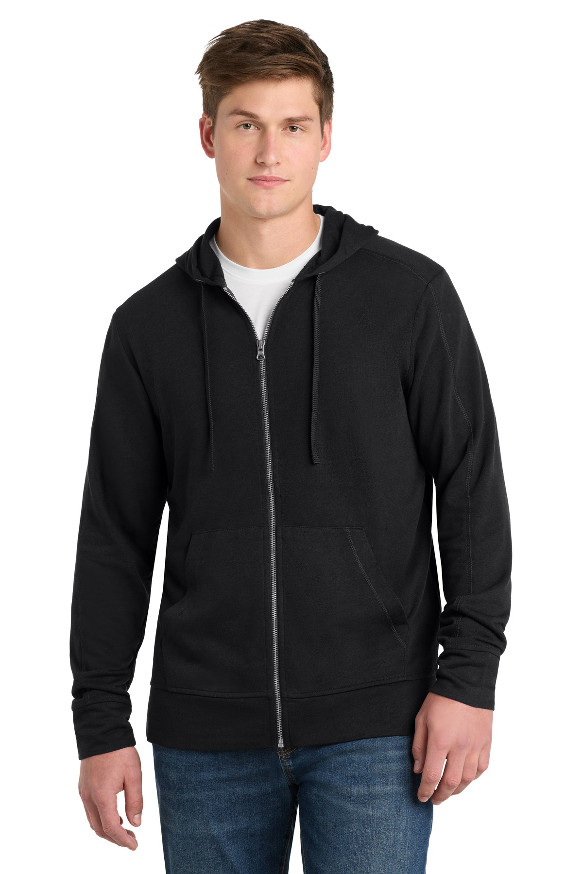 Sport-Tek  ®  PosiCharge  ®  Tri-Blend Wicking Fleece Full-Zip Hooded Jacket ST293 - Front Model