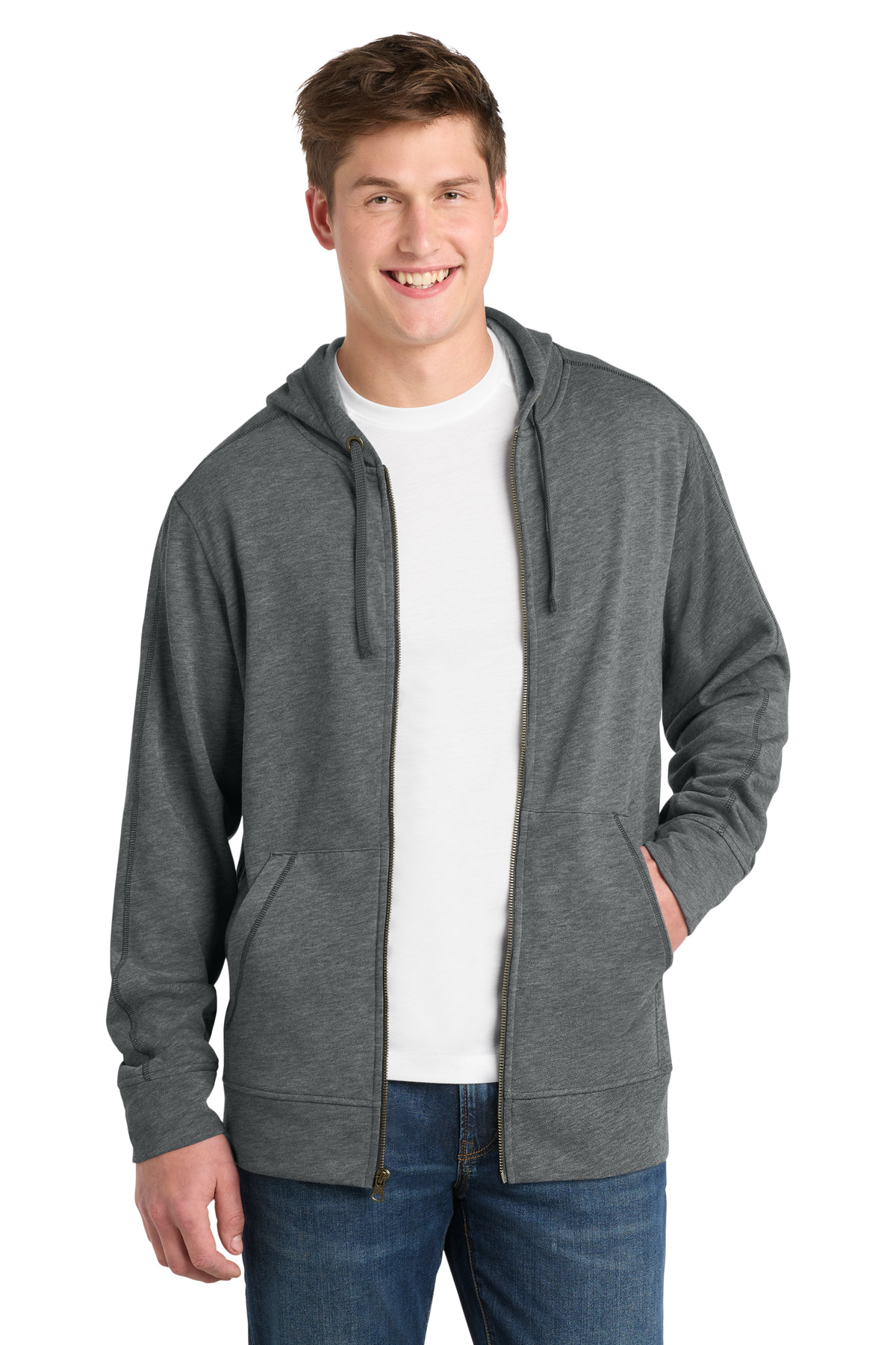 Sport-Tek PosiCharge Tri-Blend Wicking Fleece Full-Zip Hooded Jacket-Sport&#45;Tek