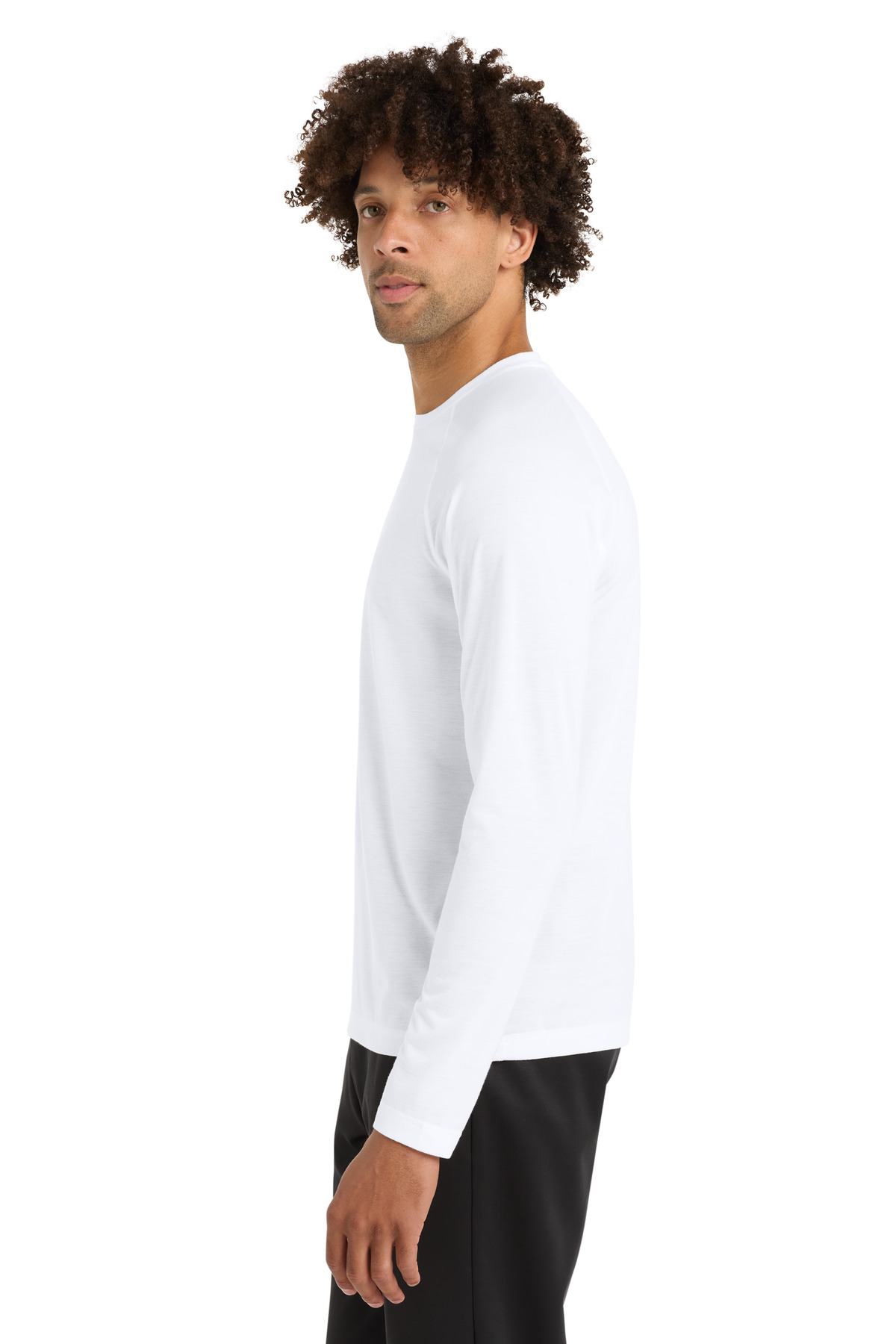 Sport-Tek PosiCharge Long Sleeve Tri-Blend Wicking Raglan Tee ST400LS in White Triad Solid — Left sleeve
