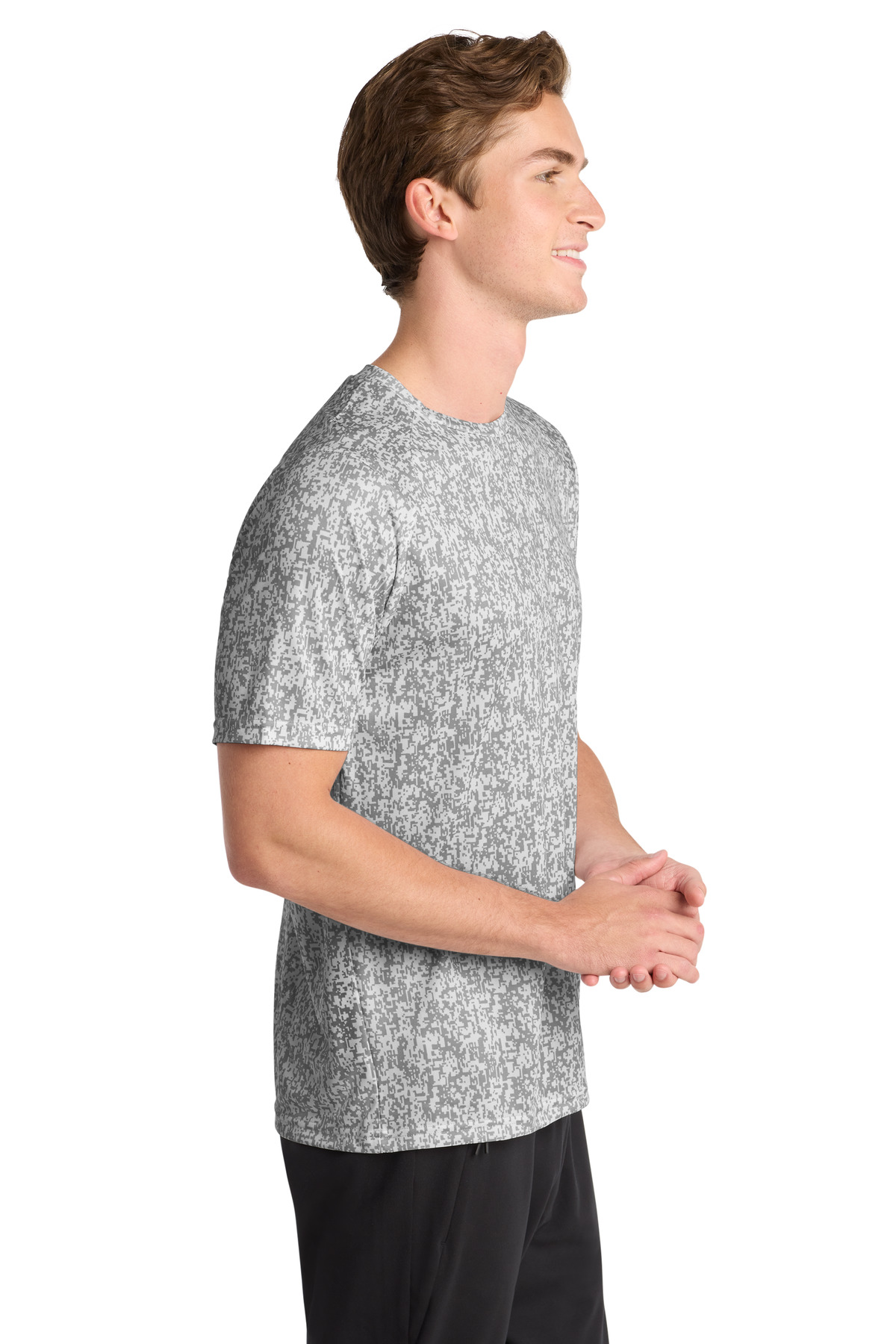 Sport-Tek Digi Camo Tee. ST460 in White — Left sleeve