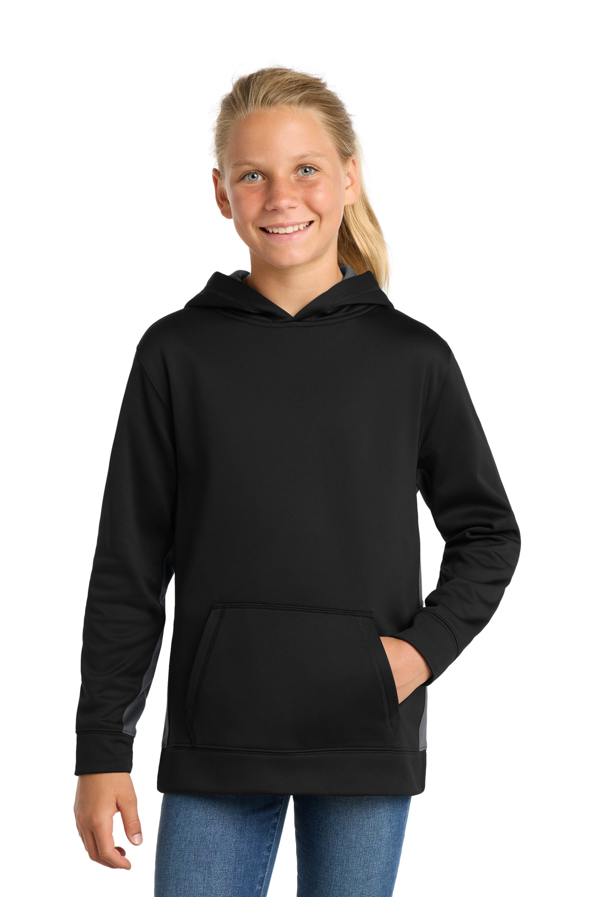 Sport-Tek Youth Sport-Wick Fleece Colorblock Hooded Pullover-Sport&#45;Tek