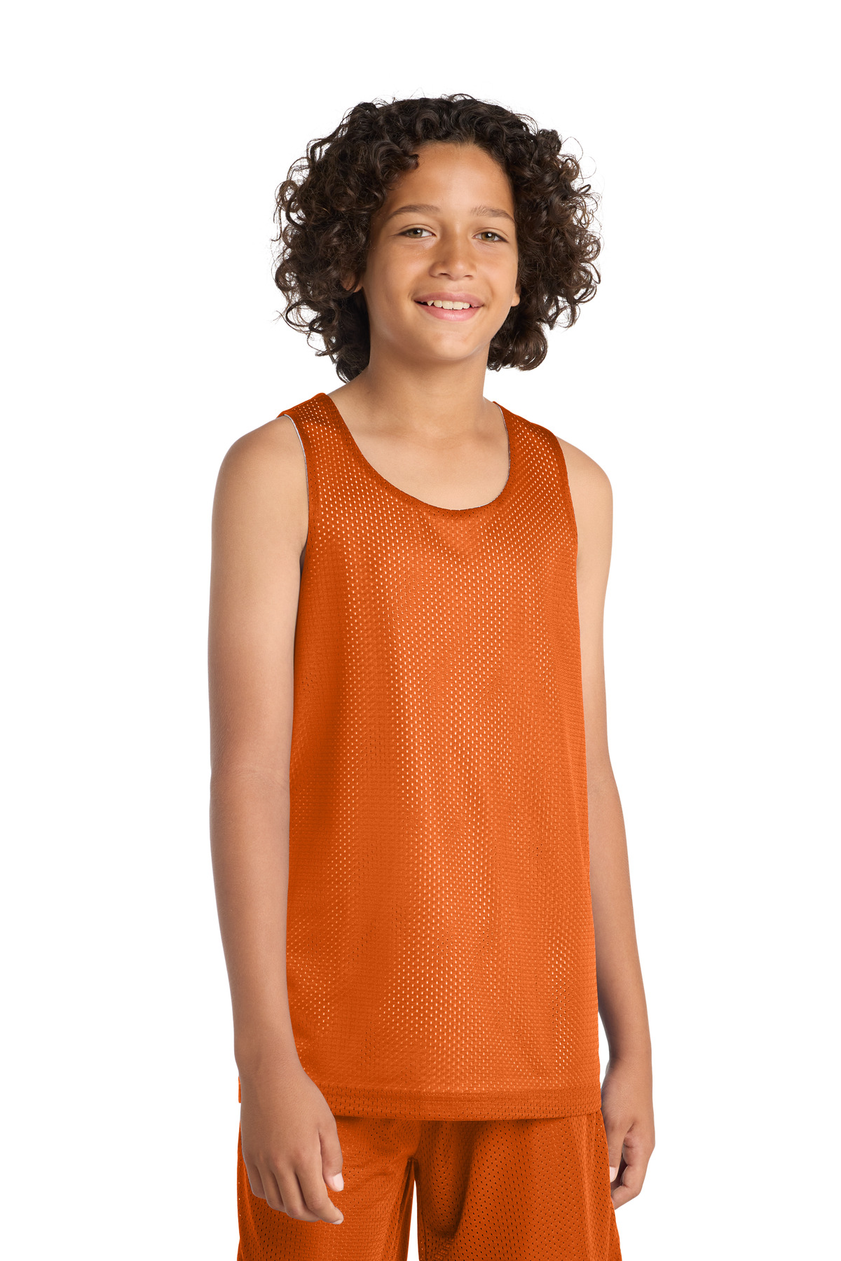 DISCONTINUED Sport-Tek Youth PosiCharge Classic Mesh Reversible Tank. YST500 in Deep Orange/ White