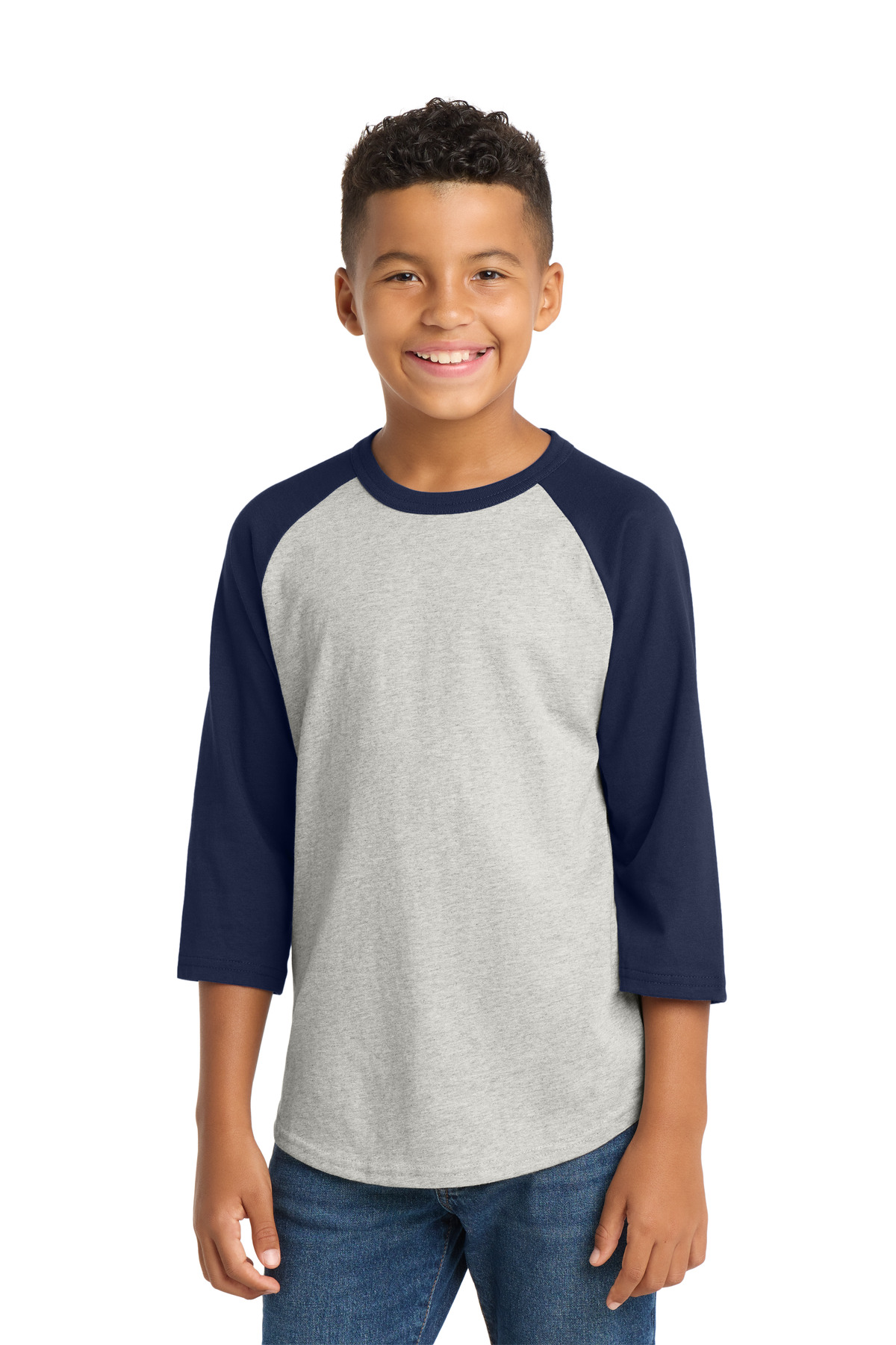 Sport-Tek ® Youth Colorblock Raglan Jersey. YT200 - Heather Grey/ Navy