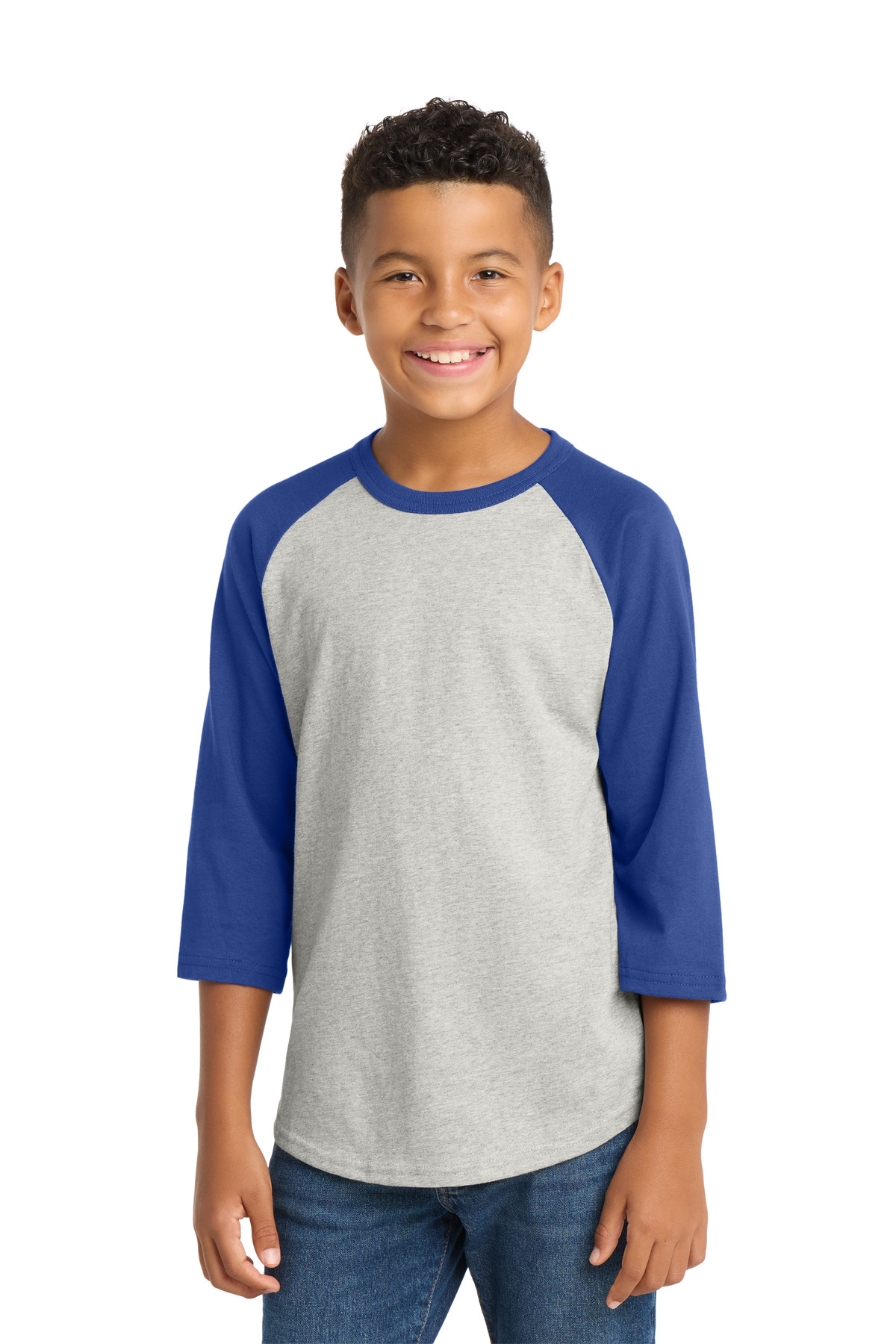 Sport-Tek ® Youth Colorblock Raglan Jersey. YT200 - Heather Grey/ Royal