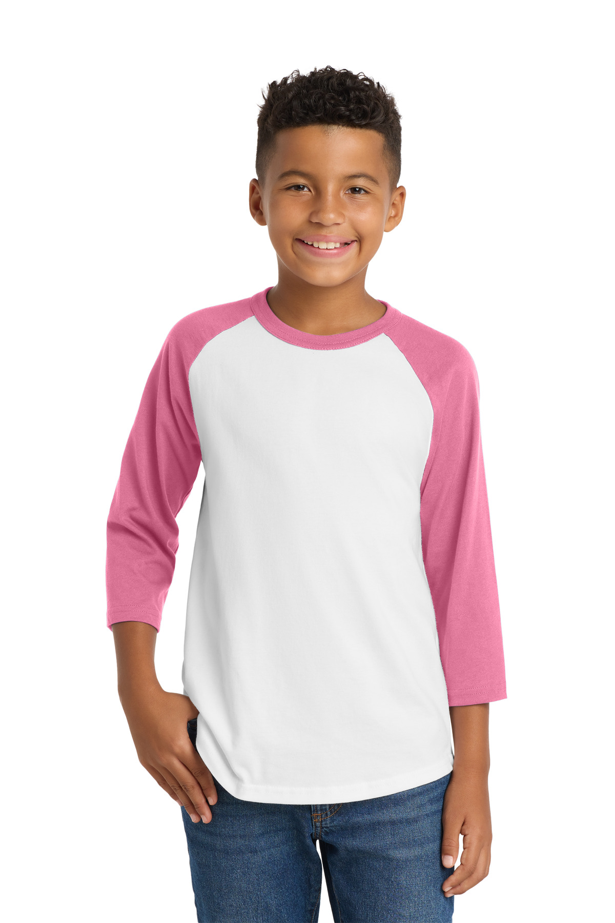Sport-Tek ® Youth Colorblock Raglan Jersey. YT200 - White/ Bright Pink