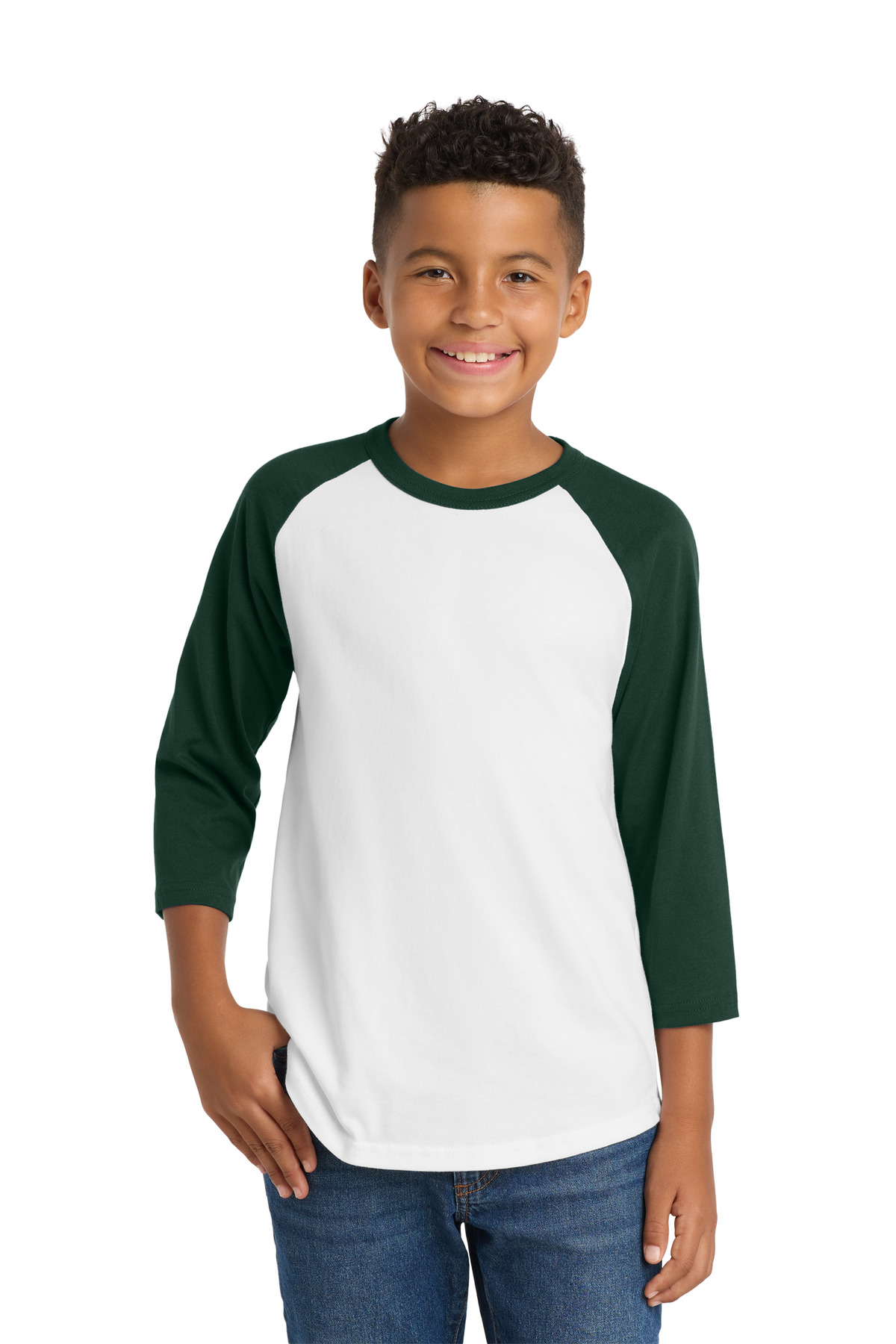 Sport-Tek ® Youth Colorblock Raglan Jersey. YT200 - White/ Forest