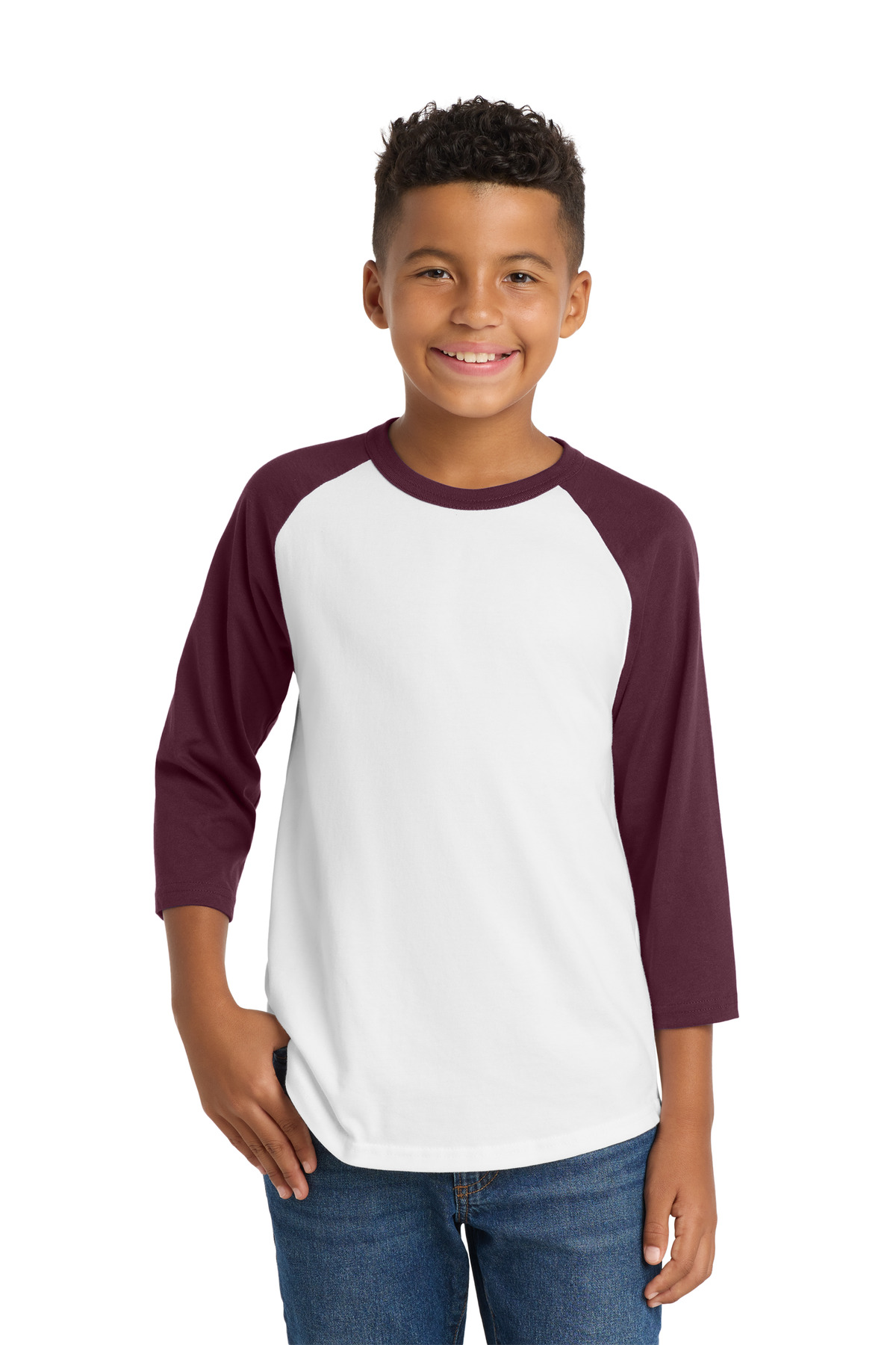 Sport-Tek ® Youth Colorblock Raglan Jersey. YT200 - White/ Maroon