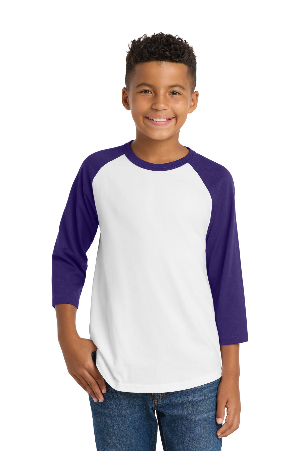 Sport-Tek ® Youth Colorblock Raglan Jersey. YT200 - White/ Purple