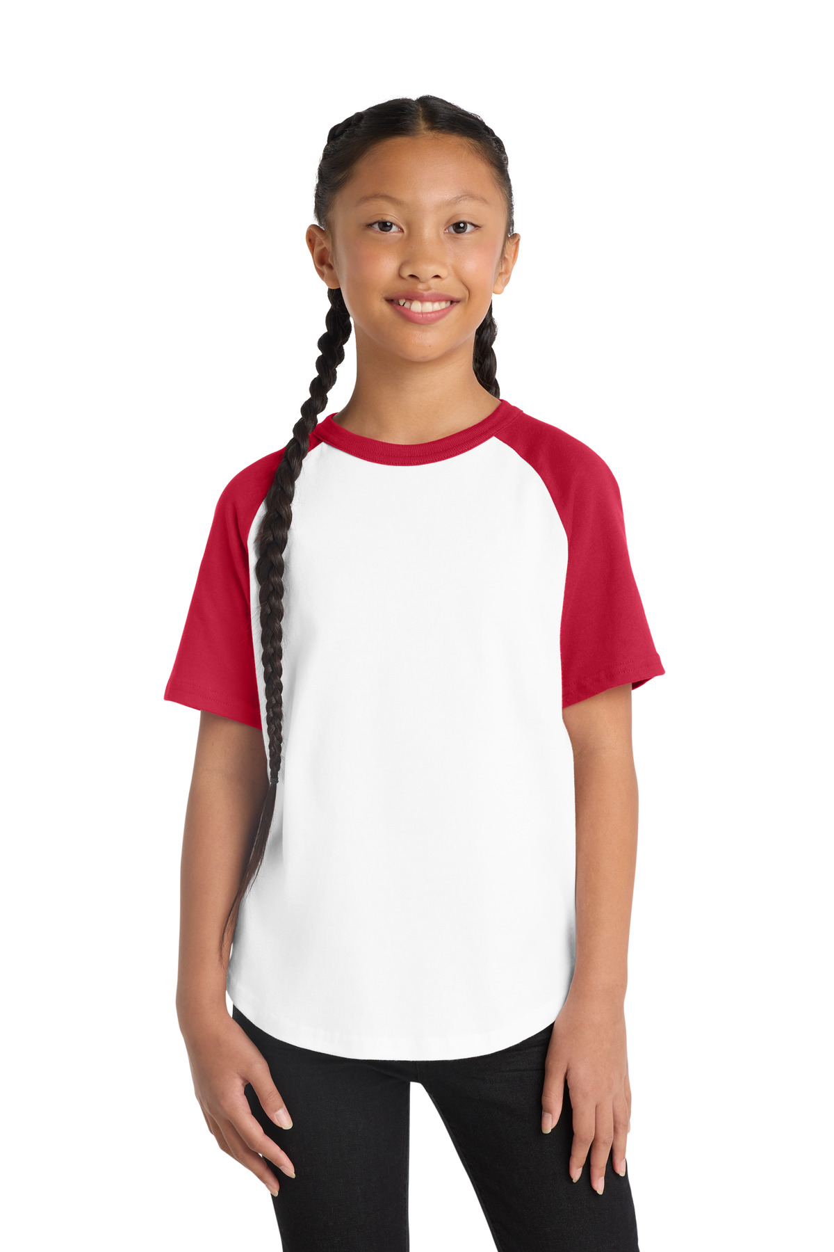 DISCONTINUED Sport-Tek Youth Short Sleeve Colorblock Raglan Jersey. YT201