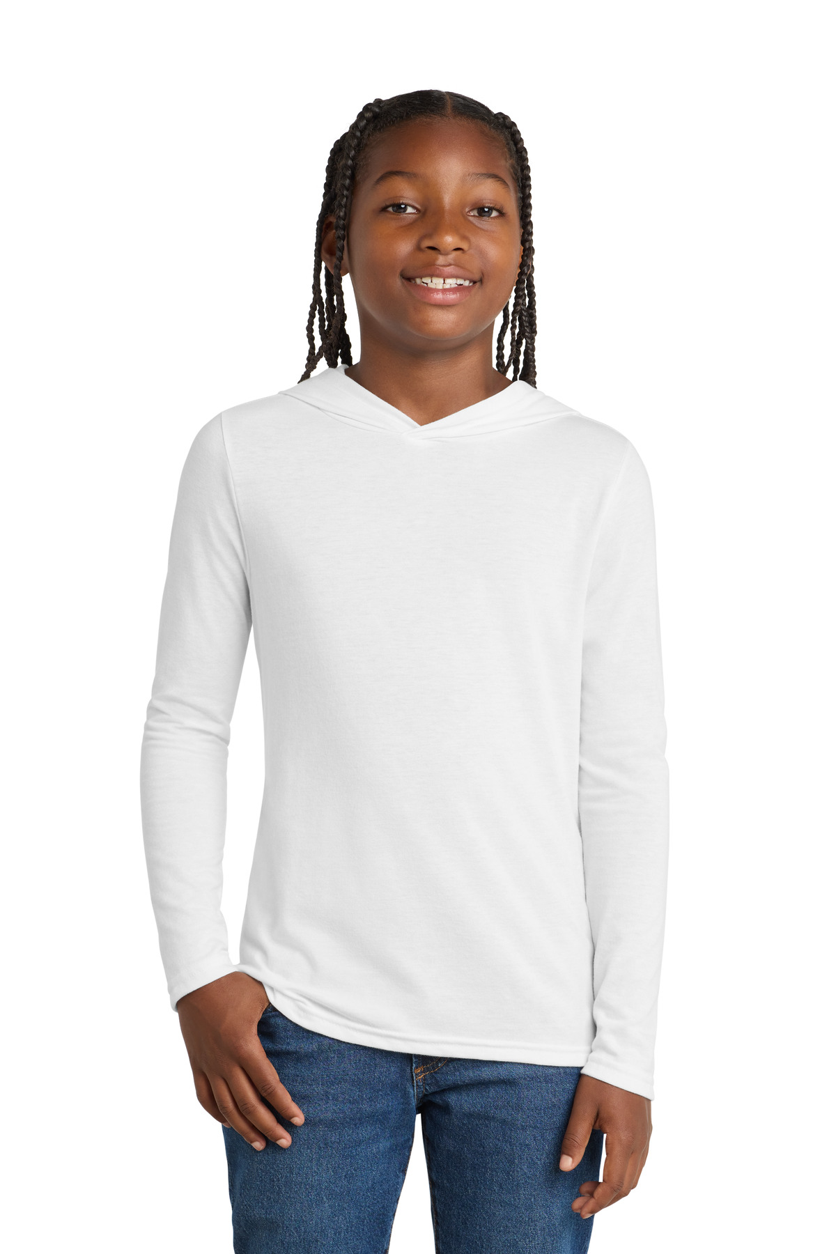District District Youth Perfect Tri Long Sleeve Hoodie DT139Y in White