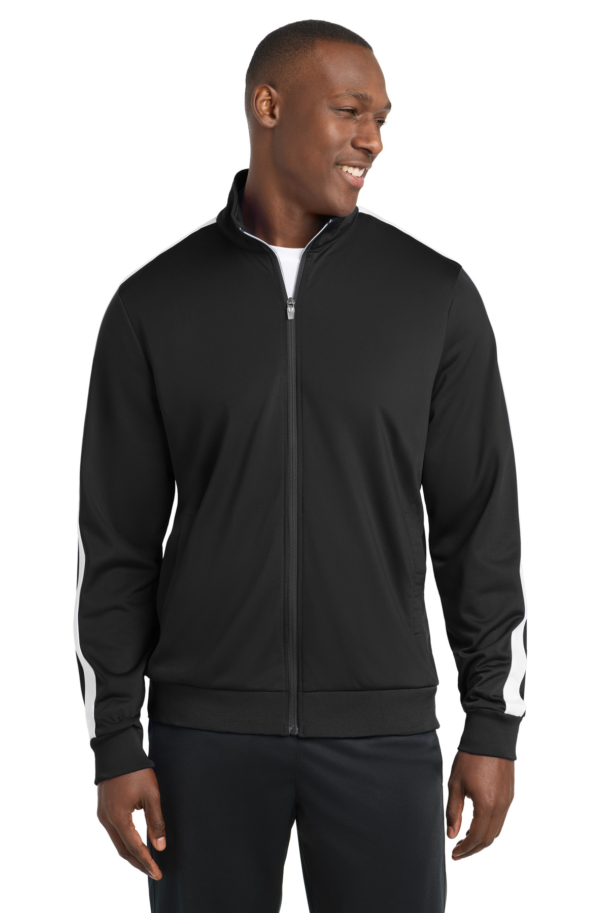 Sport-Tek ® Tricot Sleeve Stripe Track Jacket. JST94 - Black/ White