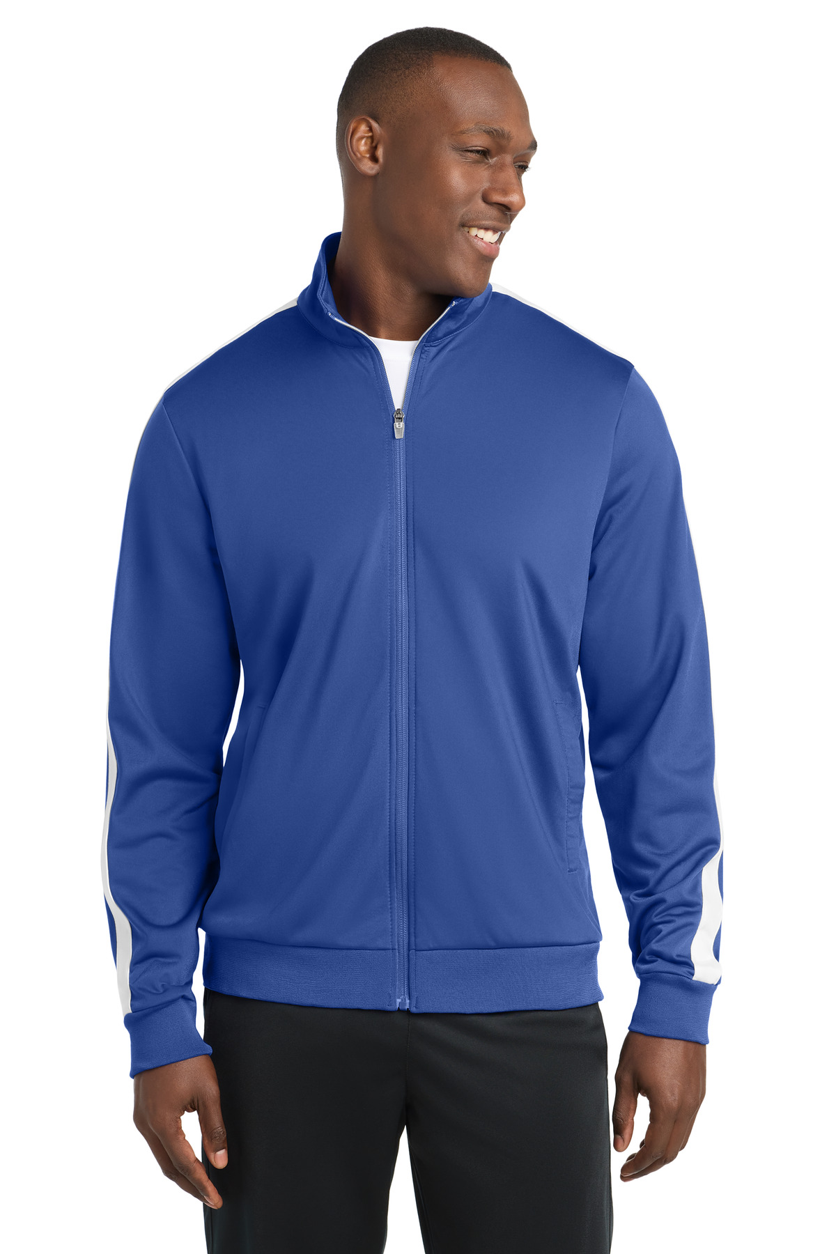Sport-Tek ® Tricot Sleeve Stripe Track Jacket. JST94 - True Royal/ White