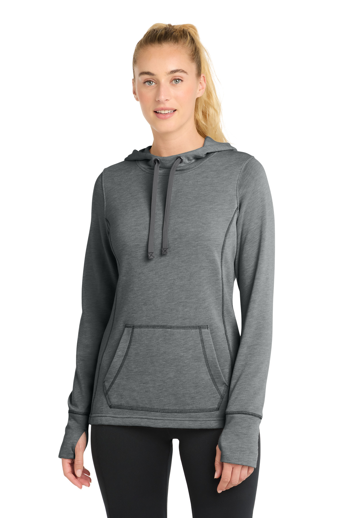 Sport&#45;Tek Women&#39;s PosiCharge Tri&#45;Blend Wicking Fleece Hooded Pullover-Sport-Tek