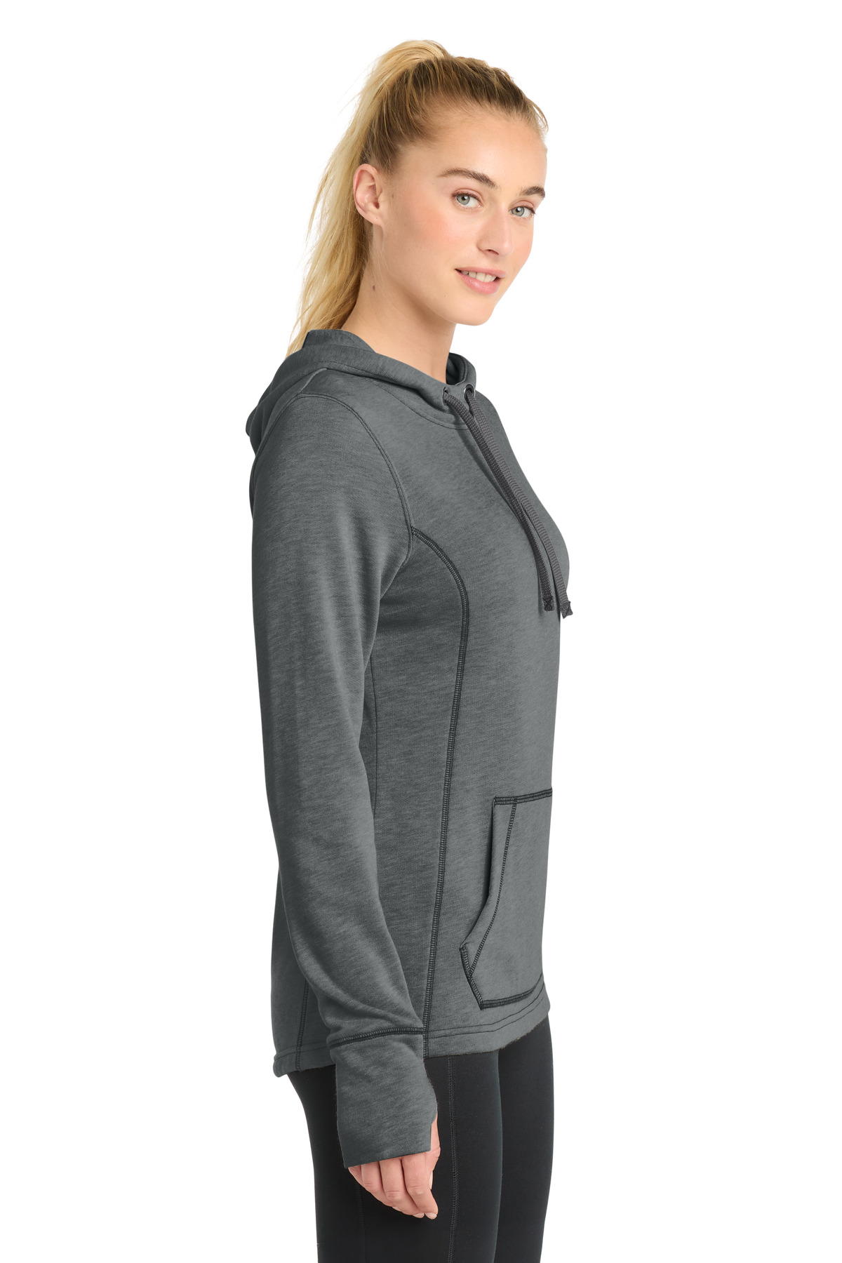 Sport-Tek Women's PosiCharge Tri-Blend Wicking Fleece Hooded Pullover. LST296
