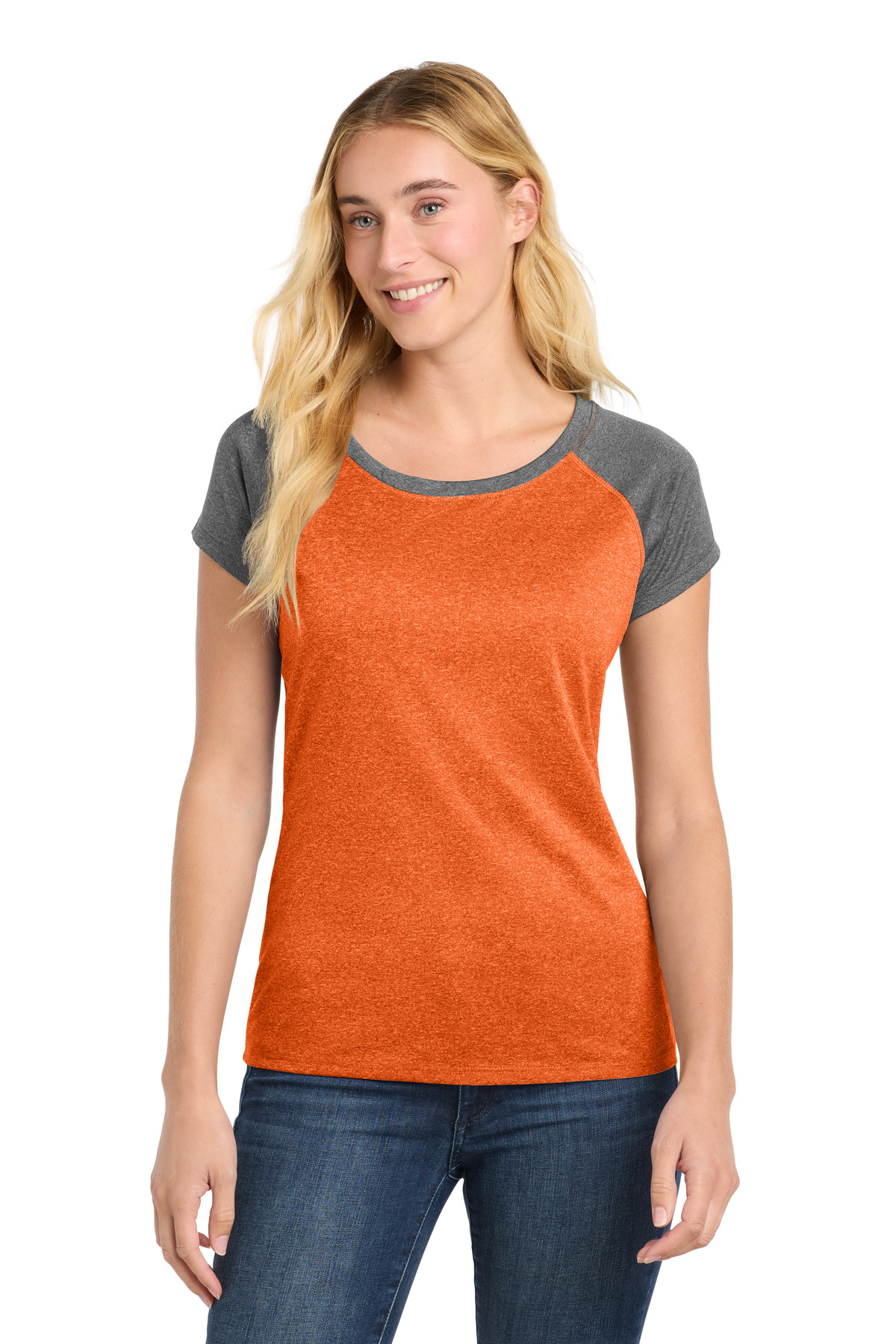 DISCONTINUED  Sport-Tek  ®  Women's Heather-On-Heather Contender  ™  Scoop Neck Tee