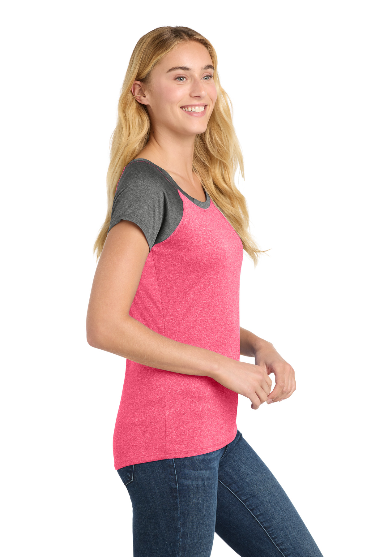 Sport-Tek Women's Heather-On-Heather Contender Scoop Neck Tee. LST362