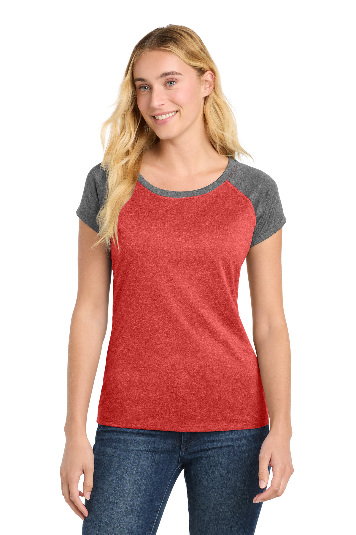 DISCONTINUED Sport-Tek  Women's Heather-On-Heather Contender  Scoop Neck Tee. LST362