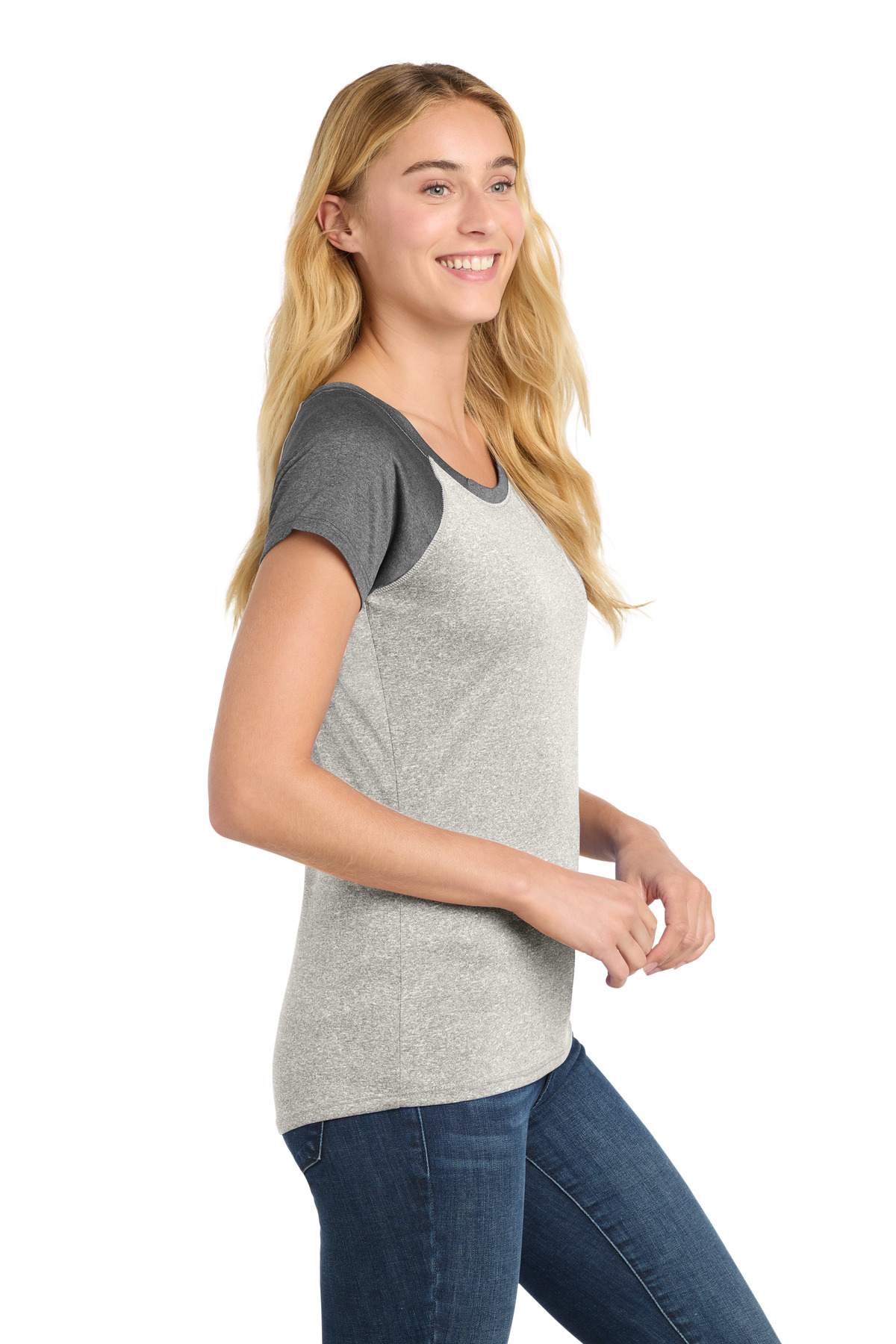 Sport-Tek Women's Heather-On-Heather Contender Scoop Neck Tee. LST362