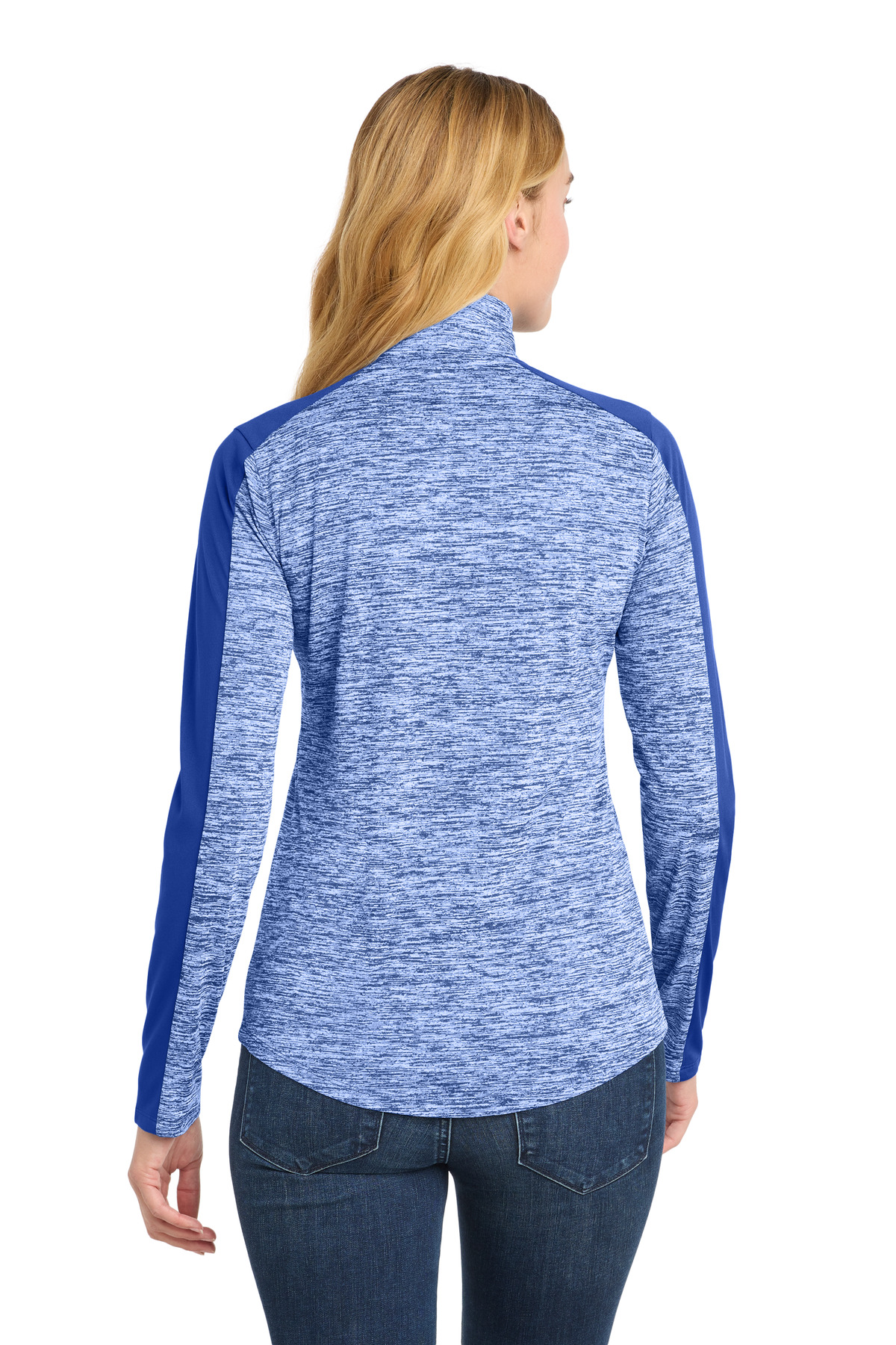 Sport-Tek Women's PosiCharge Electric Heather Colorblock 1/4-Zip Pullover. LST397