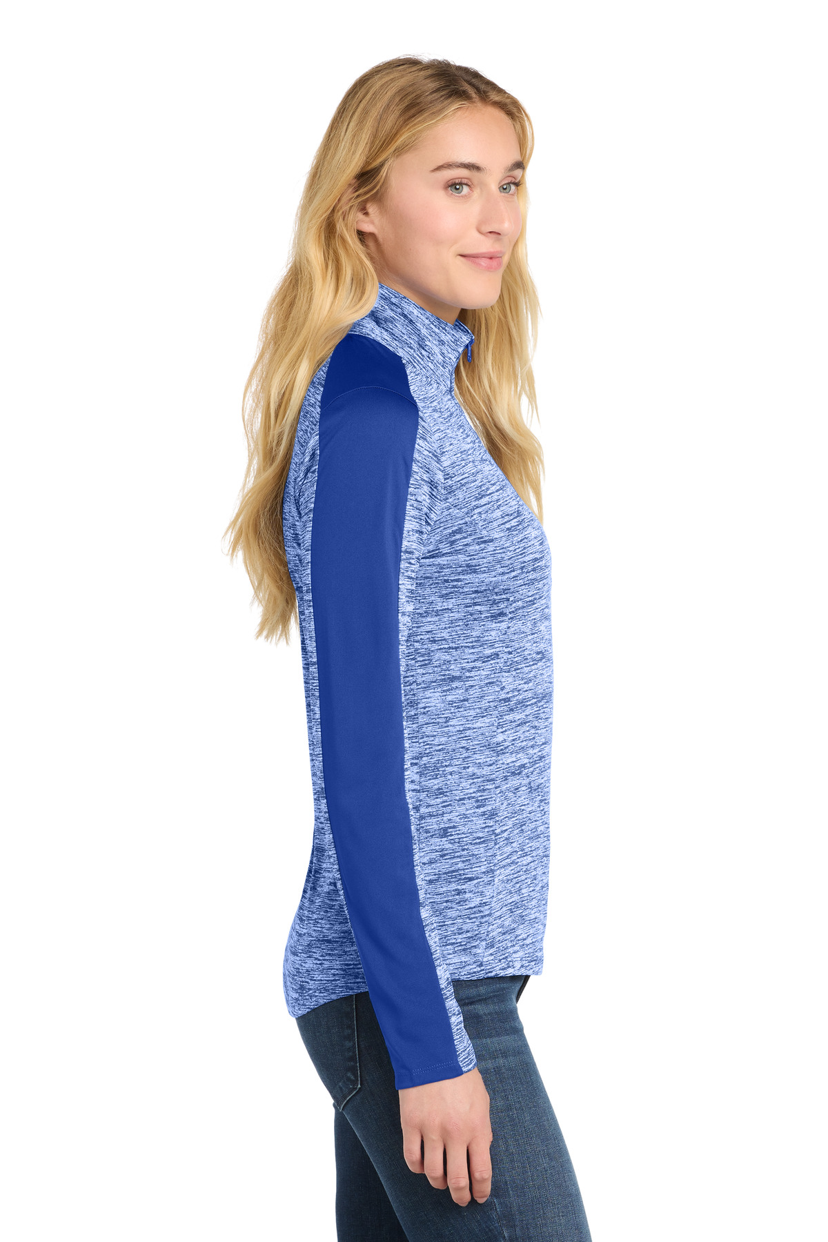 Sport-Tek Women's PosiCharge Electric Heather Colorblock 1/4-Zip Pullover. LST397