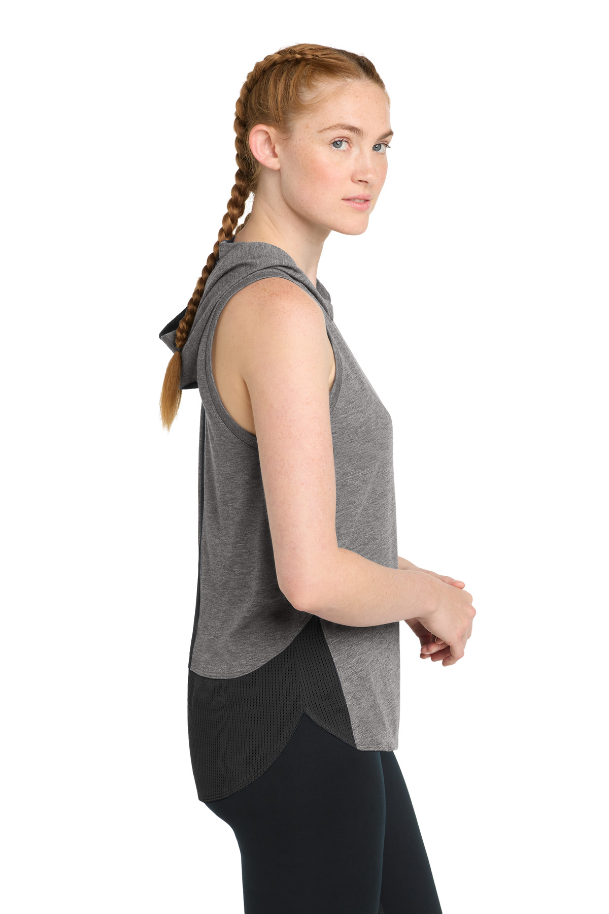 Sport-Tek Women's PosiCharge Tri-Blend Wicking Draft Hoodie Tank. LST410