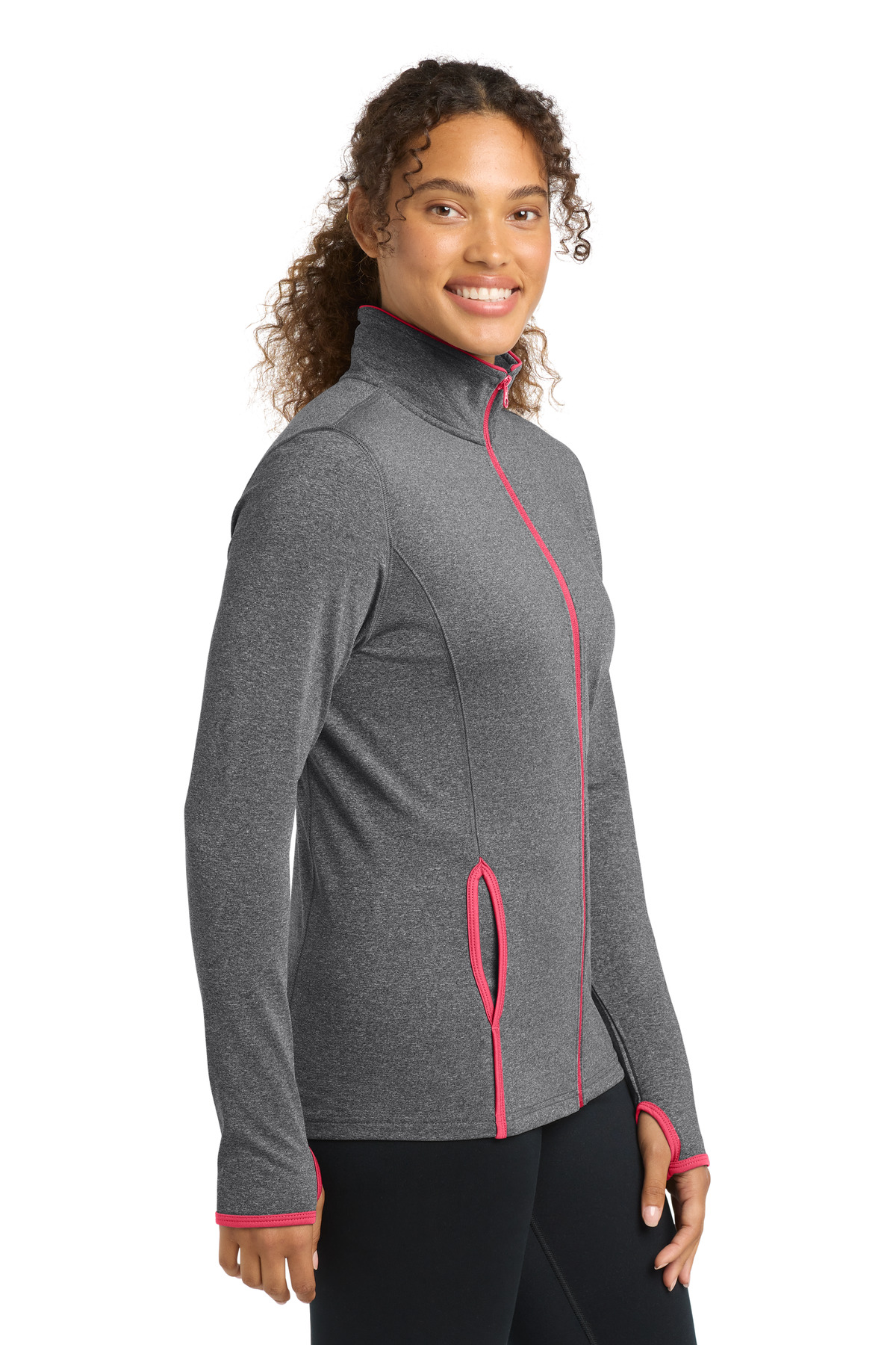 Sport-Tek Women's Sport-Wick Stretch Contrast Full-Zip Jacket. LST853