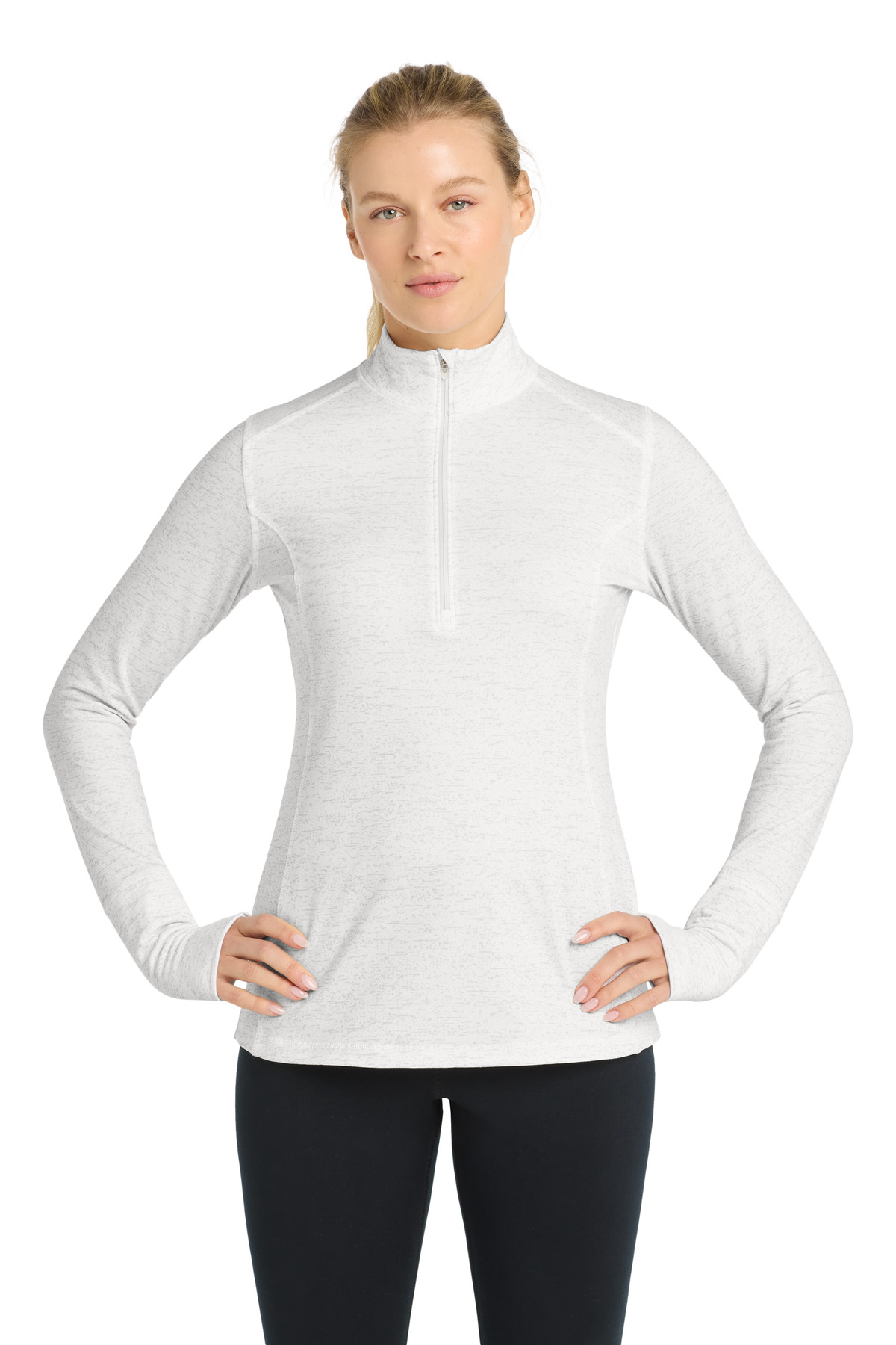DISCONTINUED Sport-Tek  Women's Sport-Wick  Stretch Reflective Heather 1/2-Zip Pullover. LST855