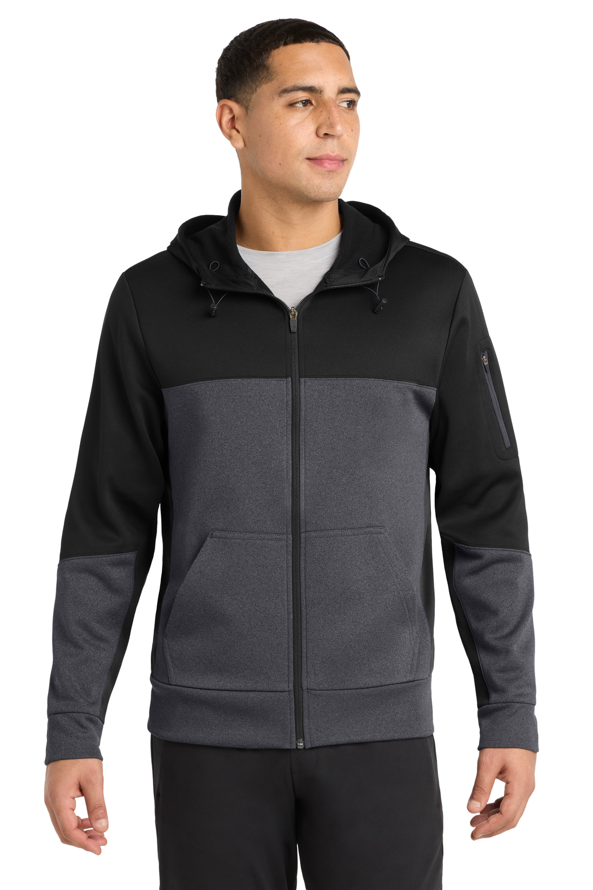 Sport-Tek Tech Fleece Colorblock Full-Zip Hooded Jacket-Sport-Tek