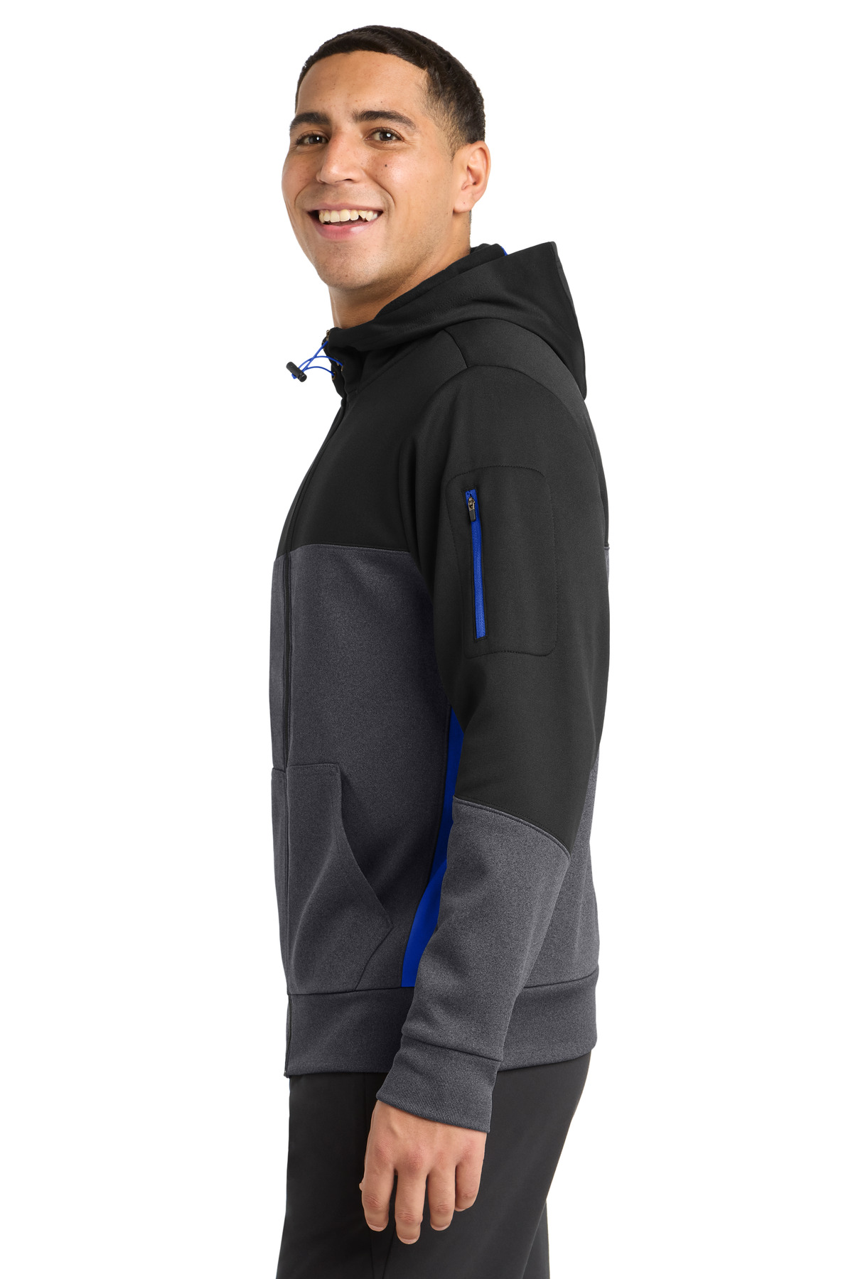 Sport-Tek Tech Fleece Colorblock Full-Zip Hooded Jacket. ST245