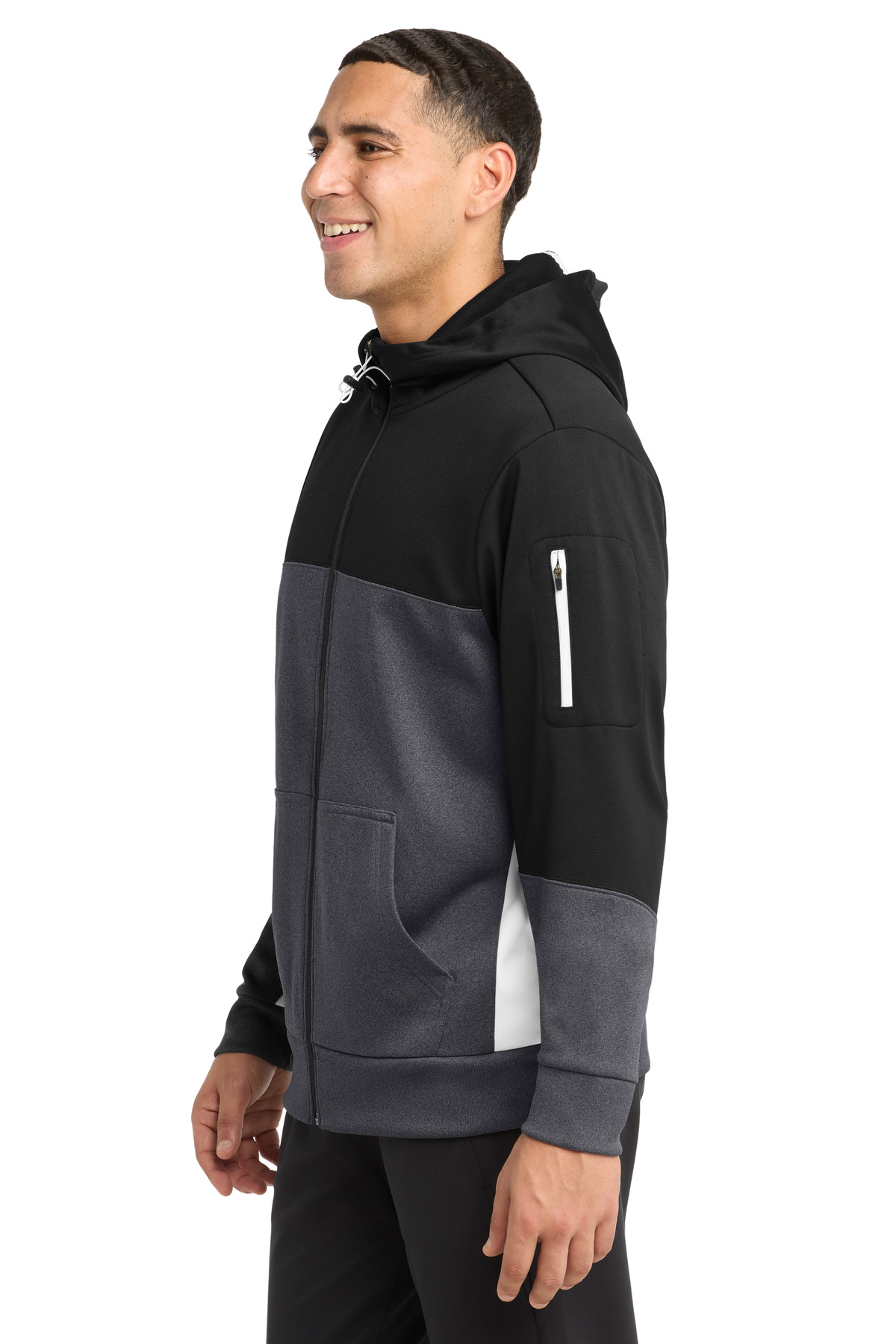 Sport-Tek Tech Fleece Colorblock Full-Zip Hooded Jacket. ST245