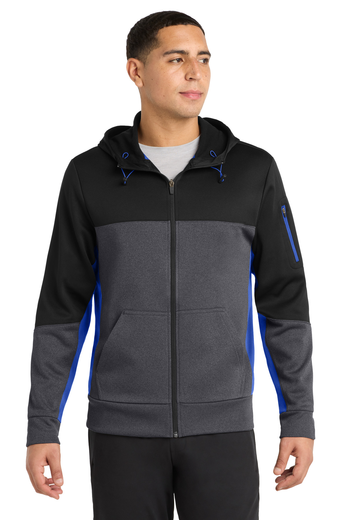 Sport-Tek Tech Fleece Colorblock Full-Zip Hooded Jacket. ST245
