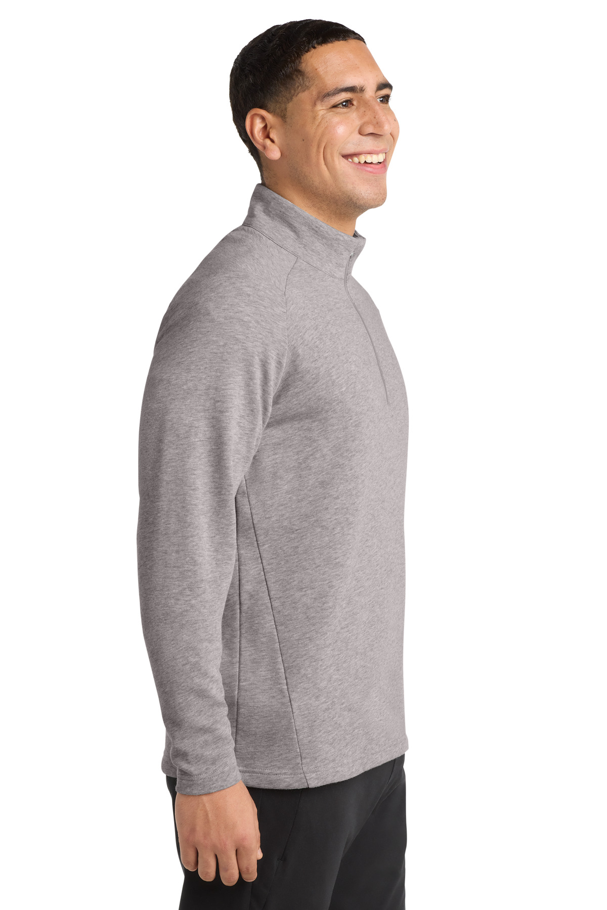 Sport-Tek Lightweight French Terry 1/4-Zip Pullover. ST273 in Heather Grey — Left sleeve