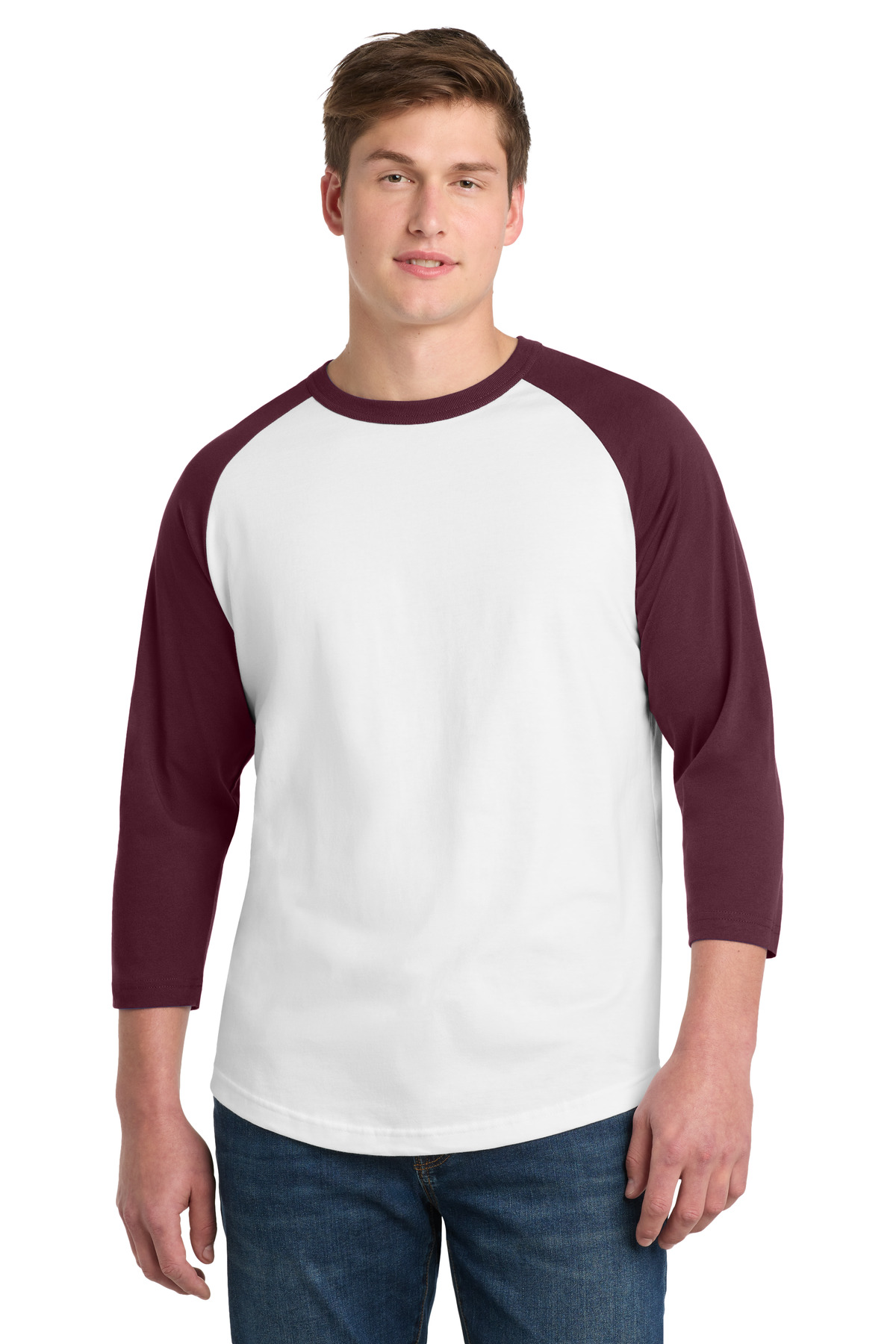 Sport-Tek T200 swatch in White/ Maroon