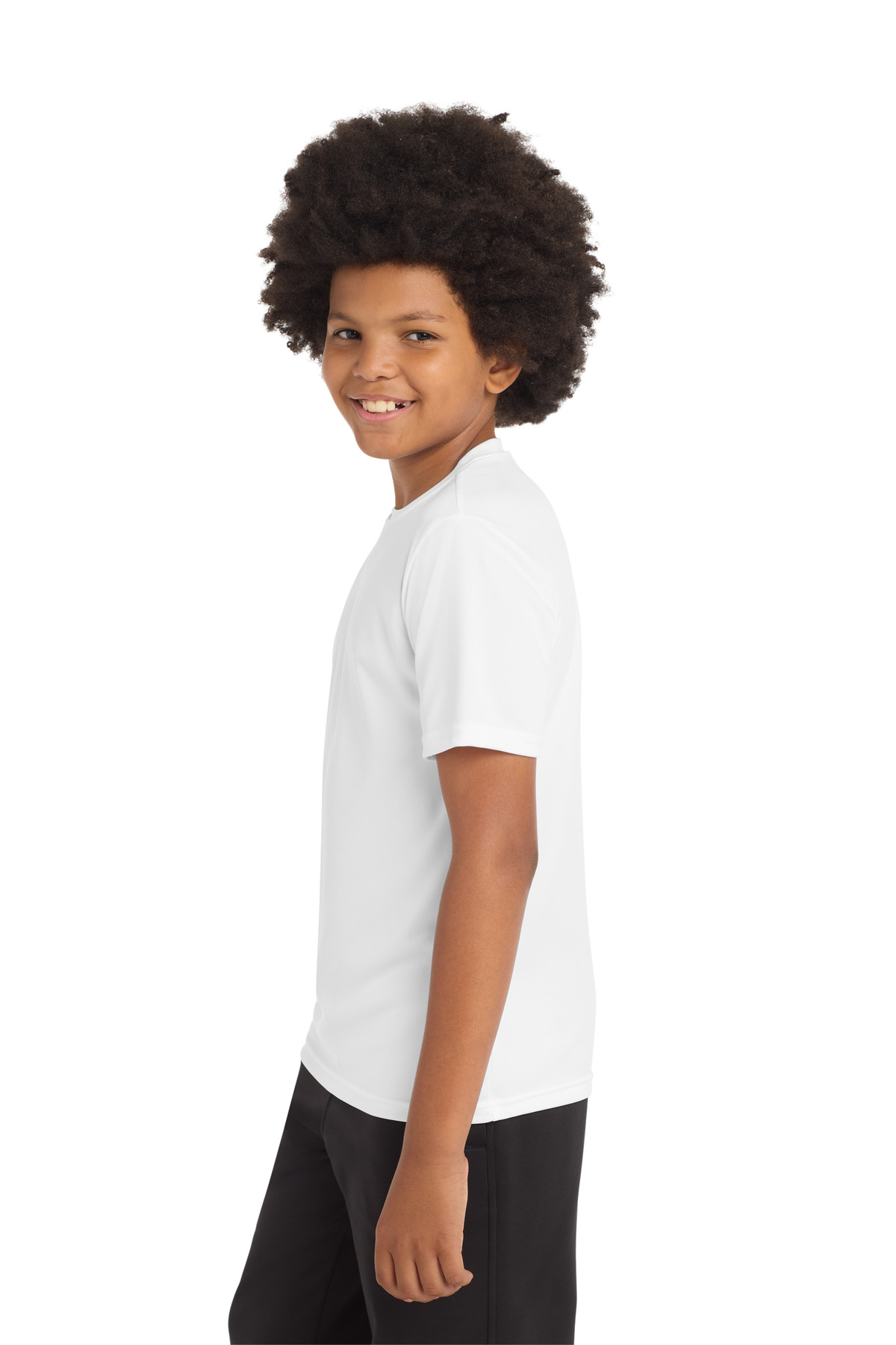 Sport-Tek Youth PosiCharge Competitor Tee. YST350 in White — Left sleeve