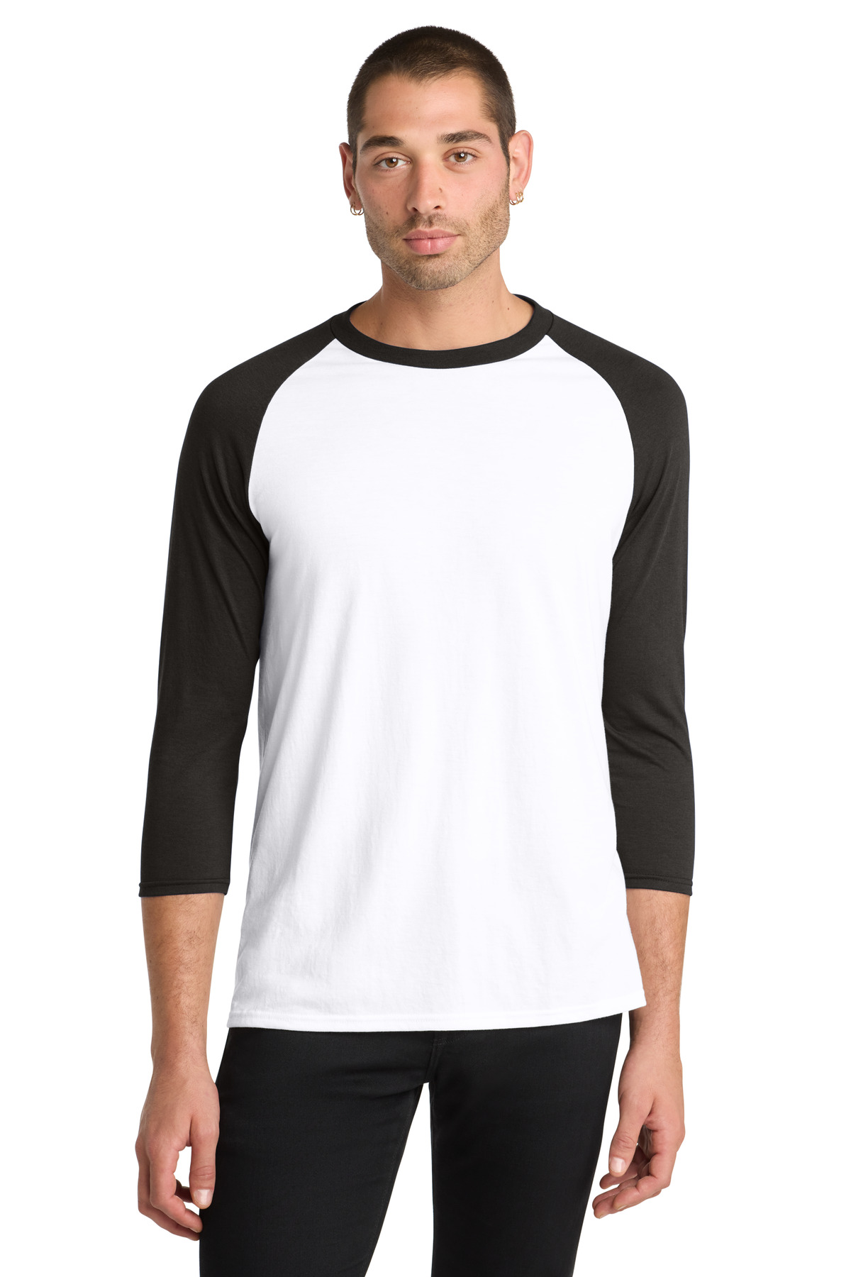 District ® Perfect Tri ® 3/4-Sleeve Raglan. DM136 - Black/ White