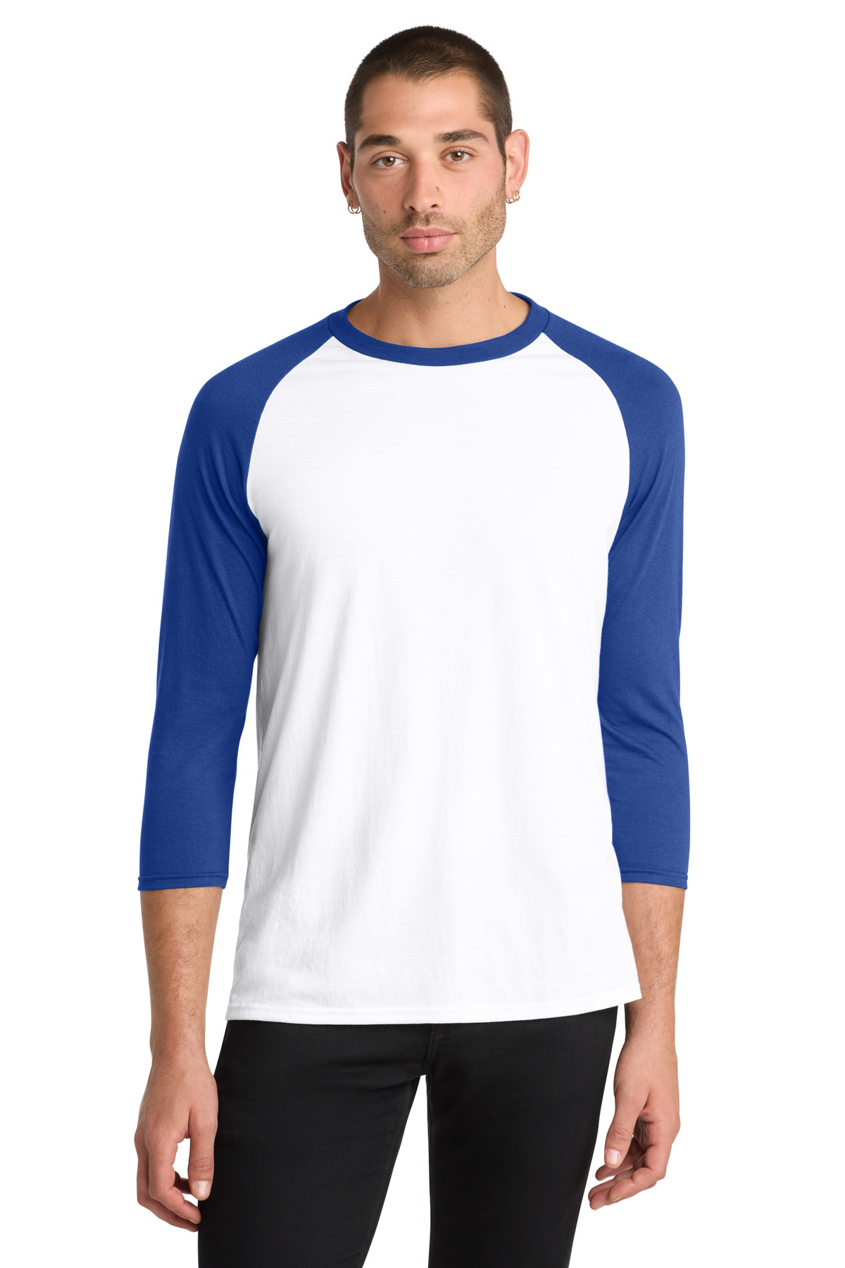 District ® Perfect Tri ® 3/4-Sleeve Raglan. DM136 - Deep Royal/ White