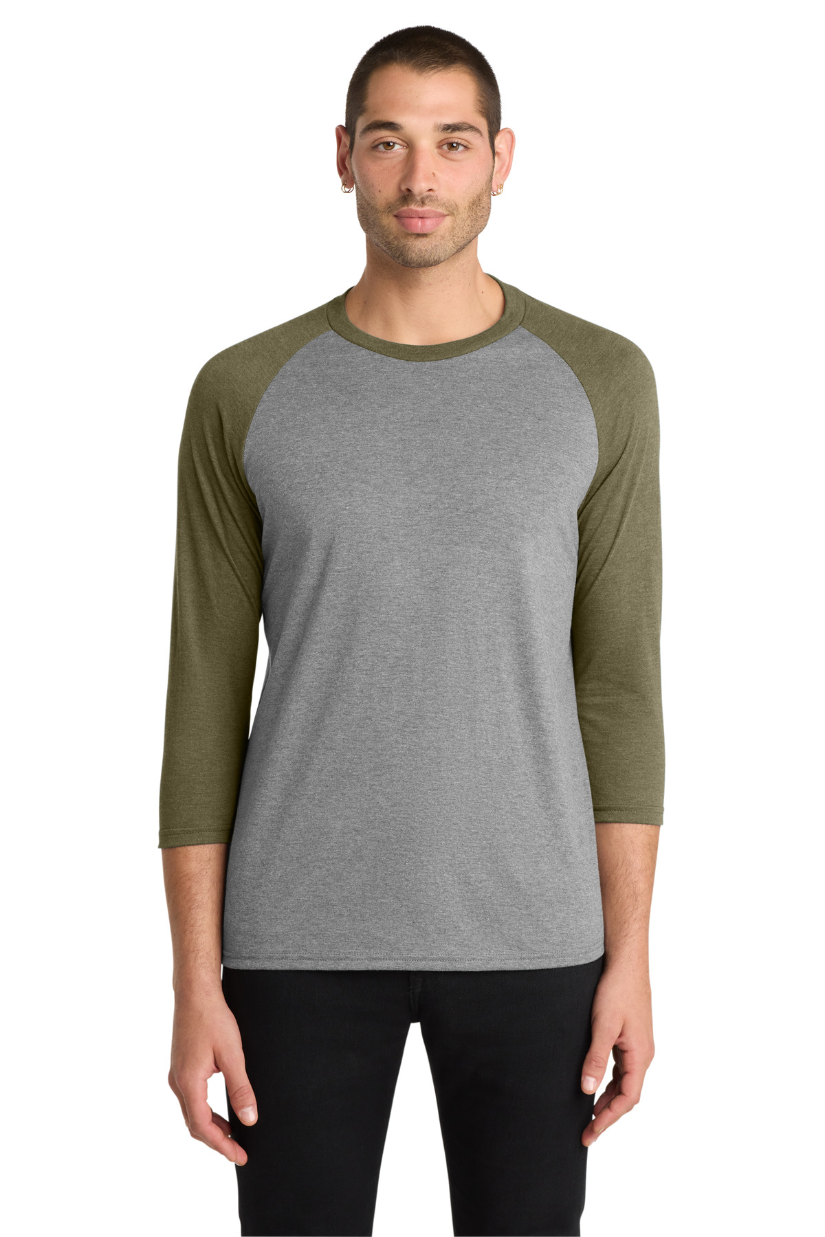 District ® Perfect Tri ® 3/4-Sleeve Raglan. DM136 - Military Green Frost/ Grey Frost